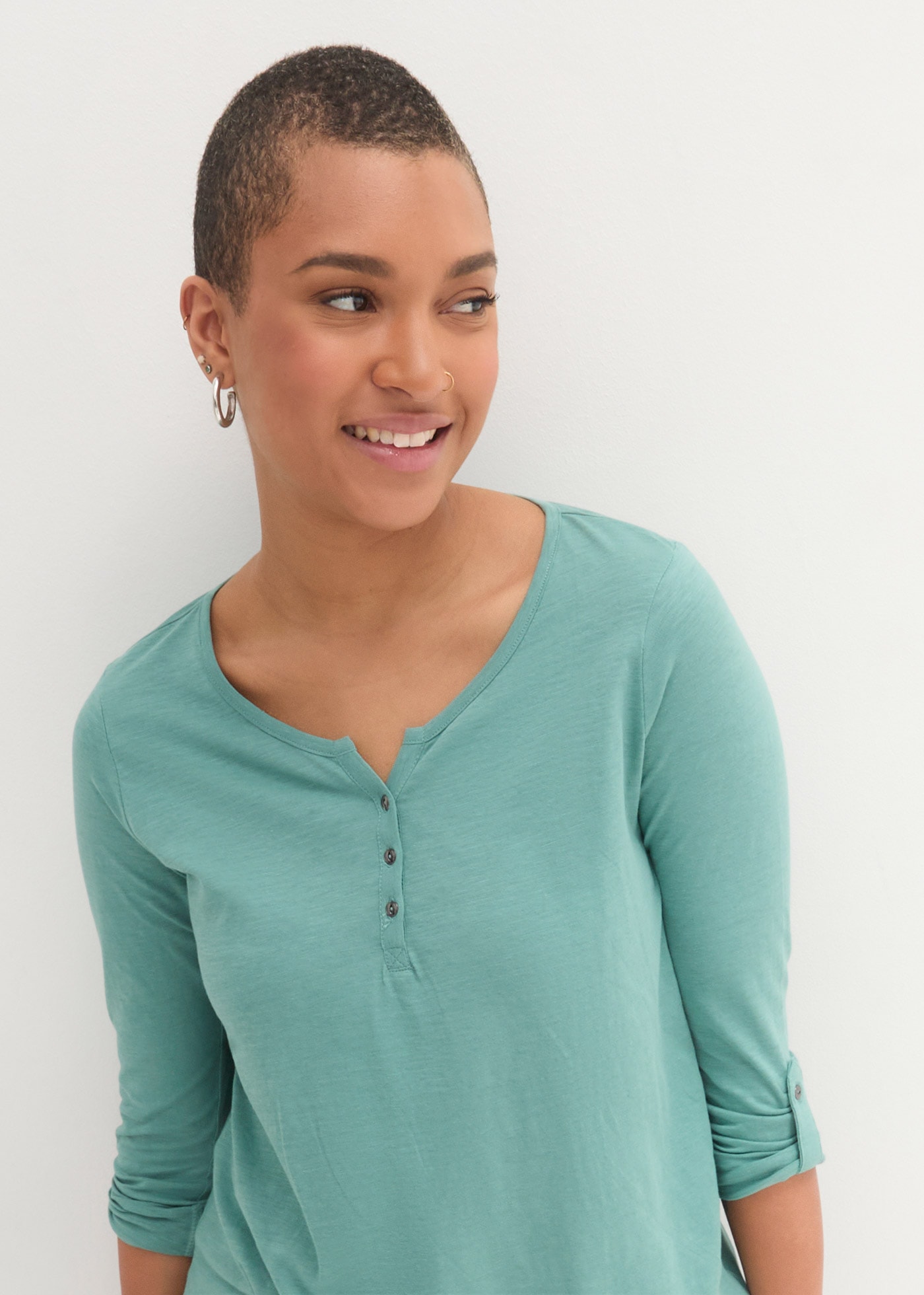 bonprix Langarmshirt 1 tlg. gerade Passform, verstellbare Ärmel, mit V-Ausschnitt