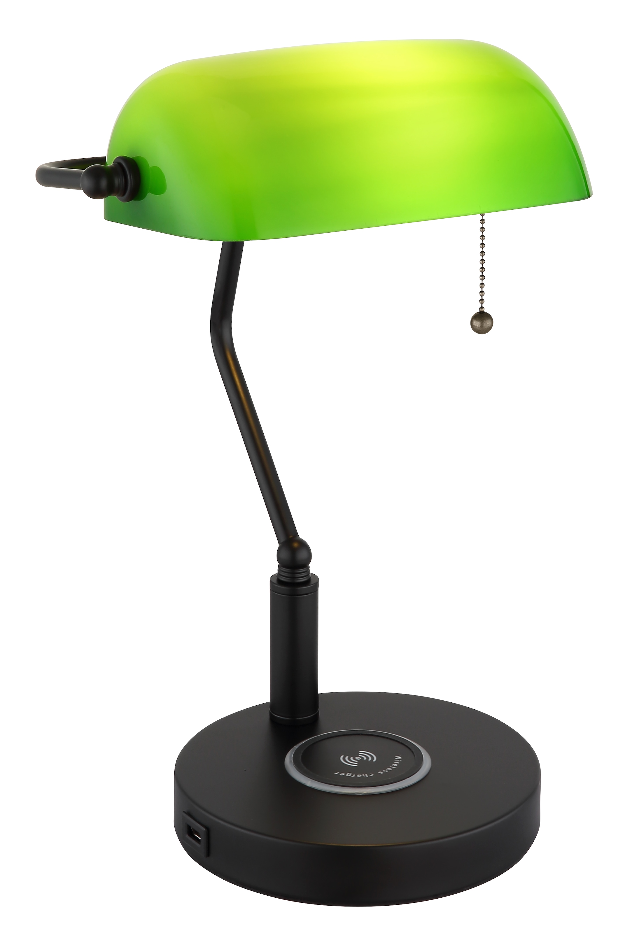 MY HOME Tischleuchte "Daria", 1, H: 36cm, 1 Stk., schwarz, Wohnzimmer, Leuchten, Wireless Ladefunktion, Bankerlampe, Zugschalter-Kette