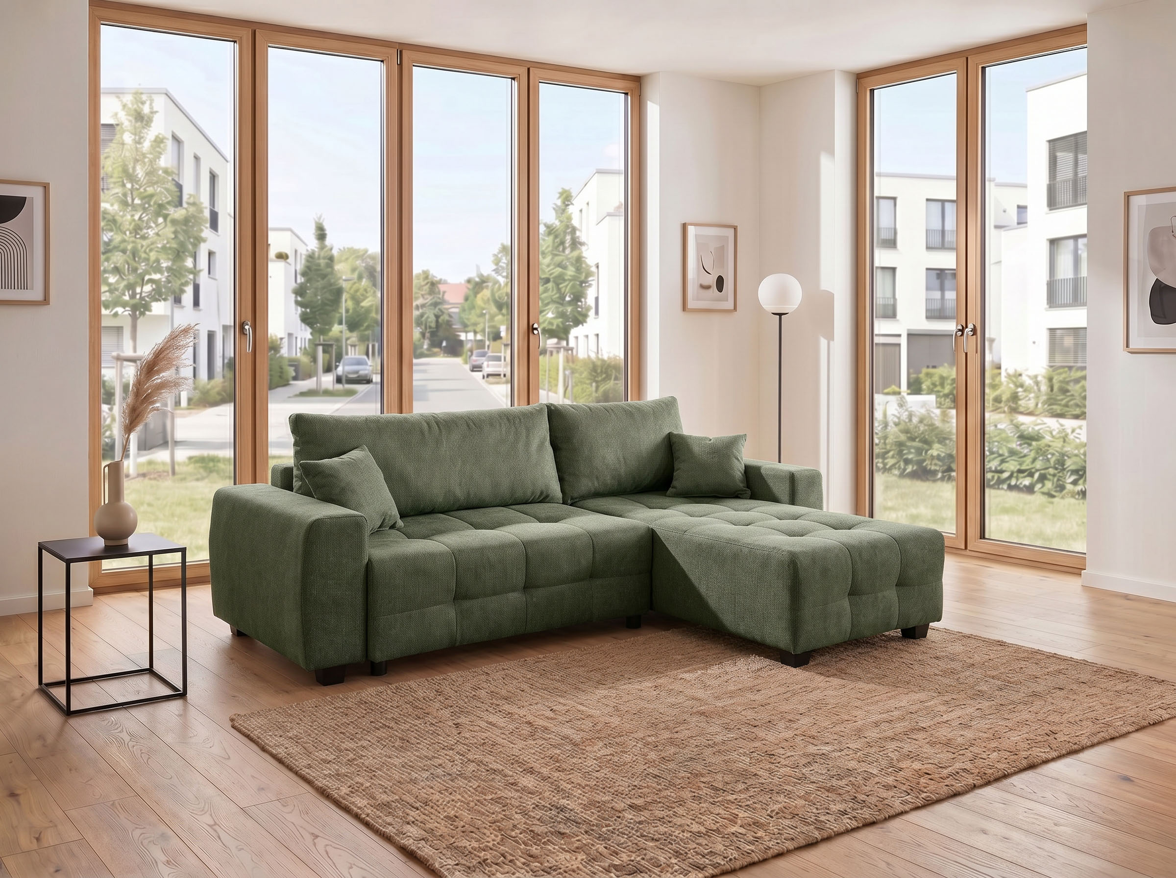 OTTO home Ecksofa "Bella Couch L-Form, B: 234 cm, Zierkissen inklusive" mit Schlaffunktion & Bettkasten, Wohnkomfort