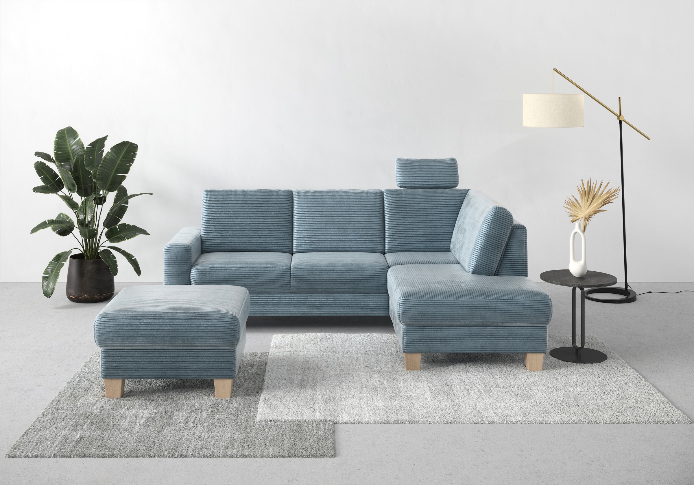 Home affaire Ecksofa »Summer L-Form« mit Ottomane, wahlweise mit Bettfunktion und Bettkasten, Cord-Bezug