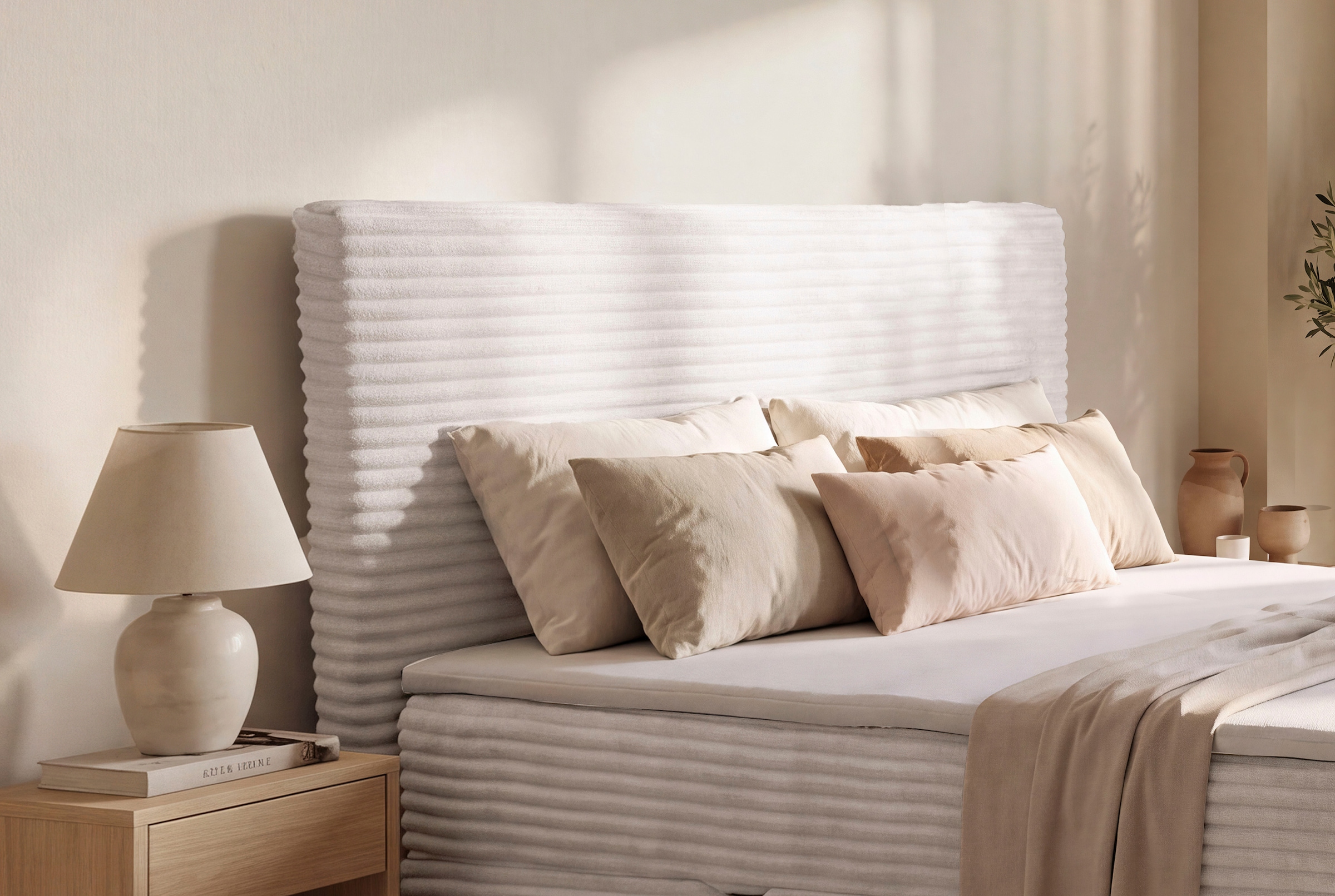 Home affaire Boxbett »CORLAY, Polsterbett mit Stauraum und Taschenfederkernmatratze H3« inkl. PUR-Schaumtopper, Cord-Bezug, 120x200cm
