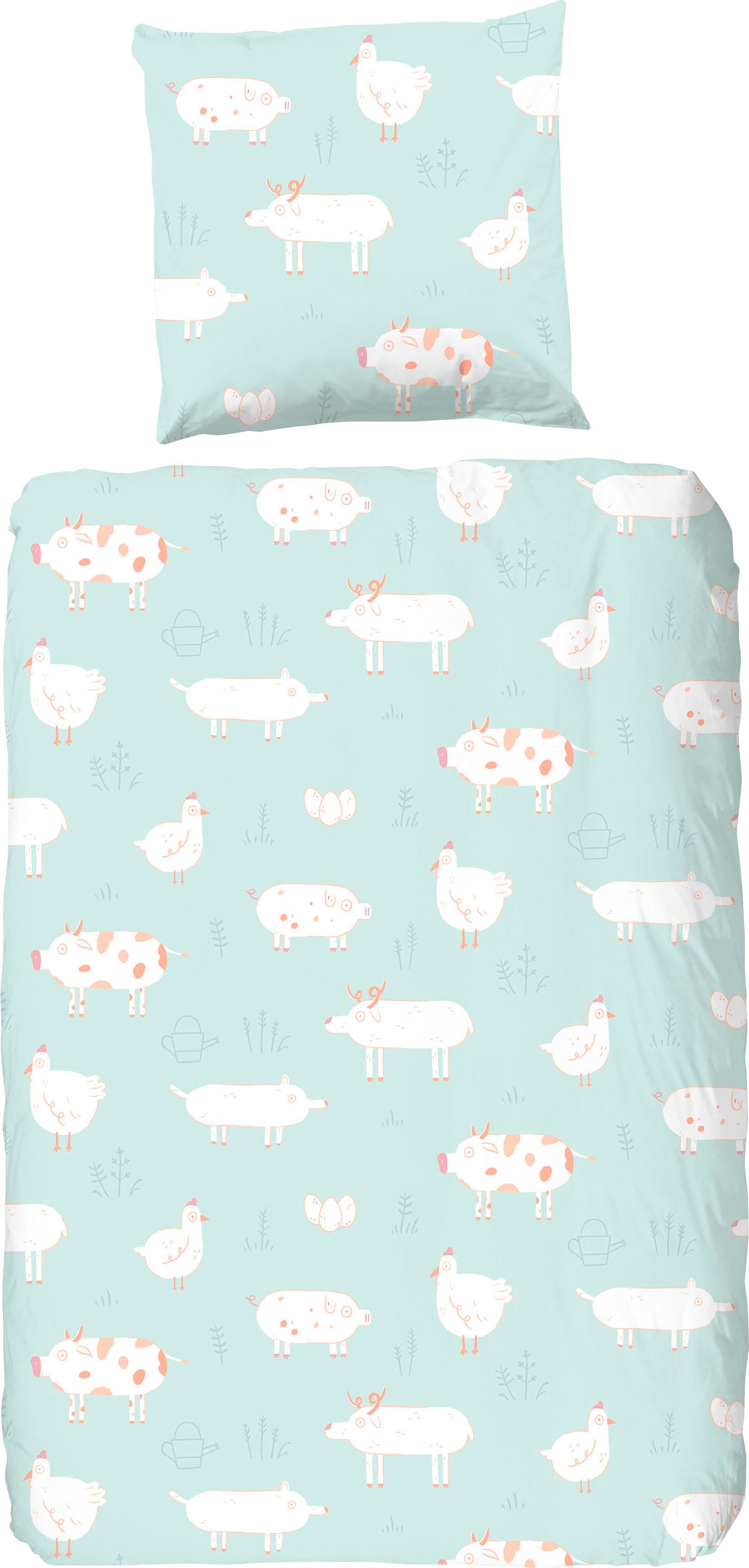 good morning Kinderbettwäsche »Pettingzoo«, 100% Baumwolle, 135x200, Reißverschluss, Wendeoptik, Kind, Tier