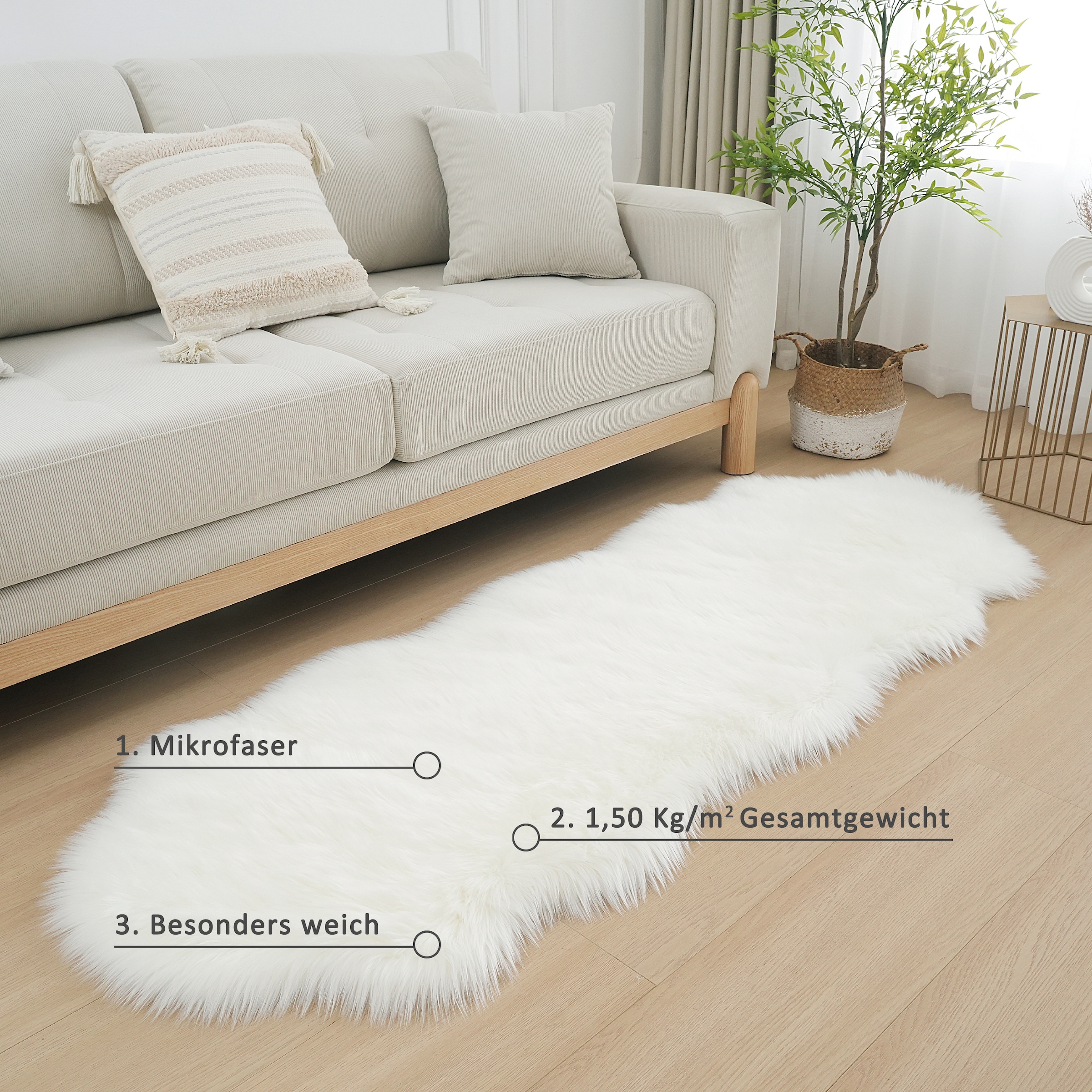my home Fellteppich »Dena Teppiche, Fellform, waschbar«, fellförmig, 60 mm Höhe, Kunstfell, weich, Uni-Farben, Wohnzimmer, Schlafzimmer, Esszimmer