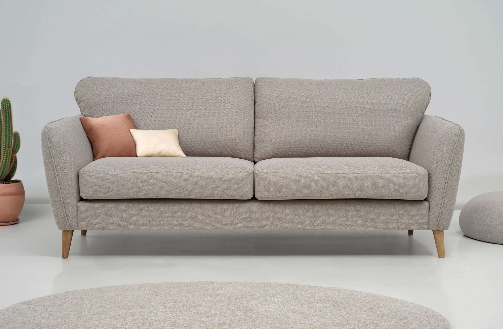 OTTO home 3-Sitzer "MARSEILLE 3er Sofa 206 cm, Cord, Flachgewebe, Struktur, Webstoff" Massivholzbeine Eiche, Landhausstil, Wellenunterfederung