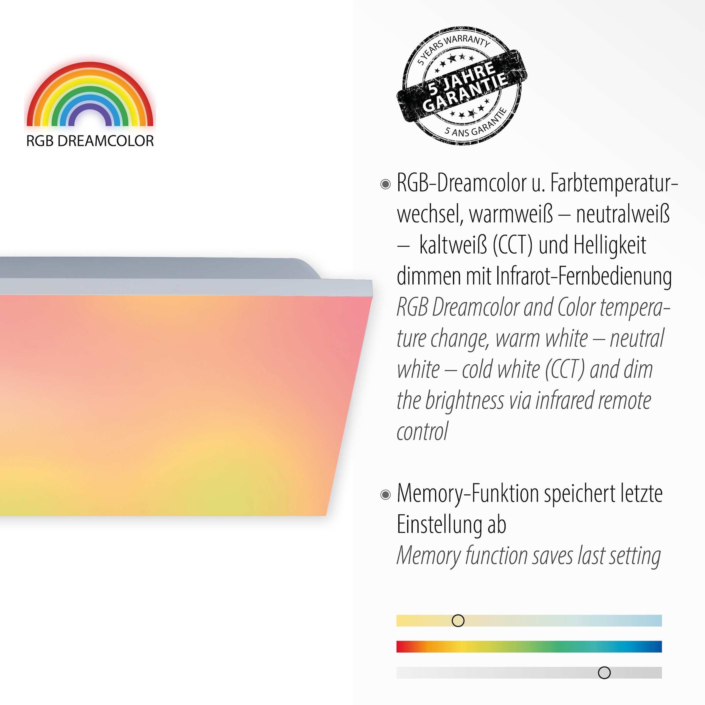 RGB+tunable inkl. dimmbar, über - white, flammig-flammig, Fernbedienung, JUST BAUR CCT Deckenleuchte | »YUKON«, 1 Infrarot LIGHT