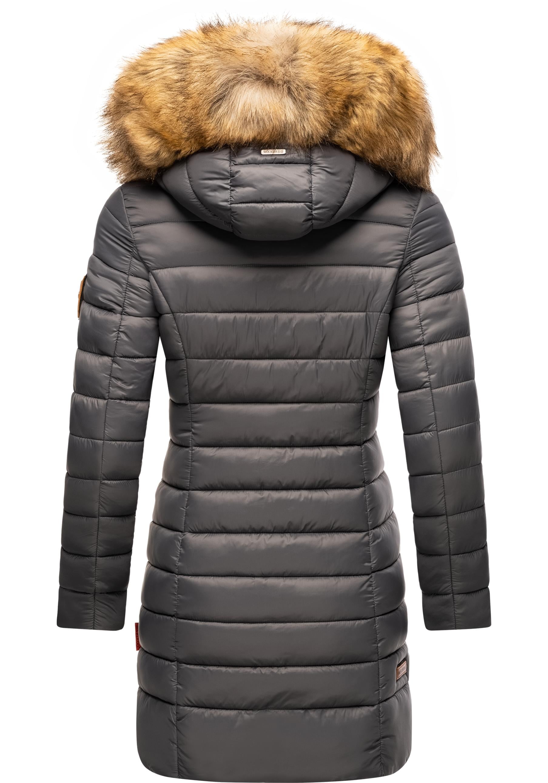 Marikoo Steppmantel »Rose-Stepp«, zeitloser Winterparka mit großer Kunstfellkapuze