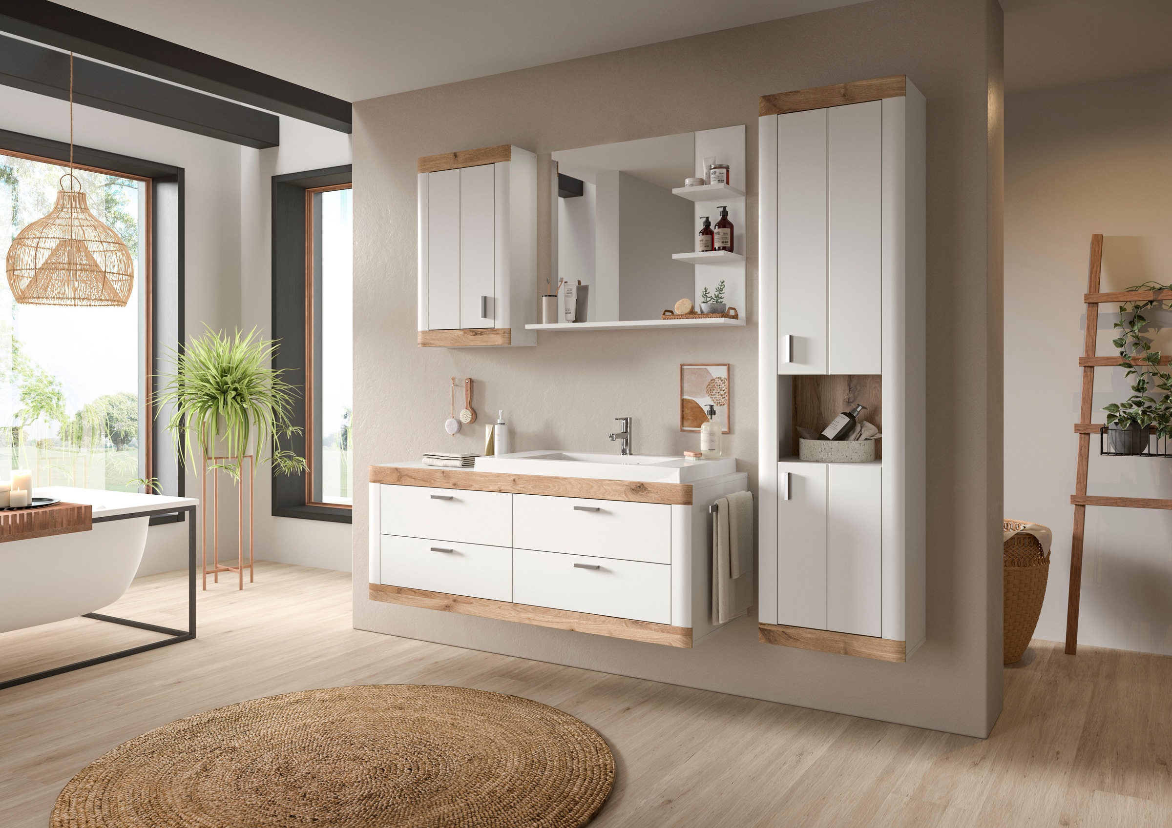 Home affaire Spiegel »Landsby, Breite 80 cm, 3 Ablageböden, hochwertiges Spiegelglas«, (1 St.), Badmöbel, Spiegel, Wandspiegel, Bad, Badezimmer