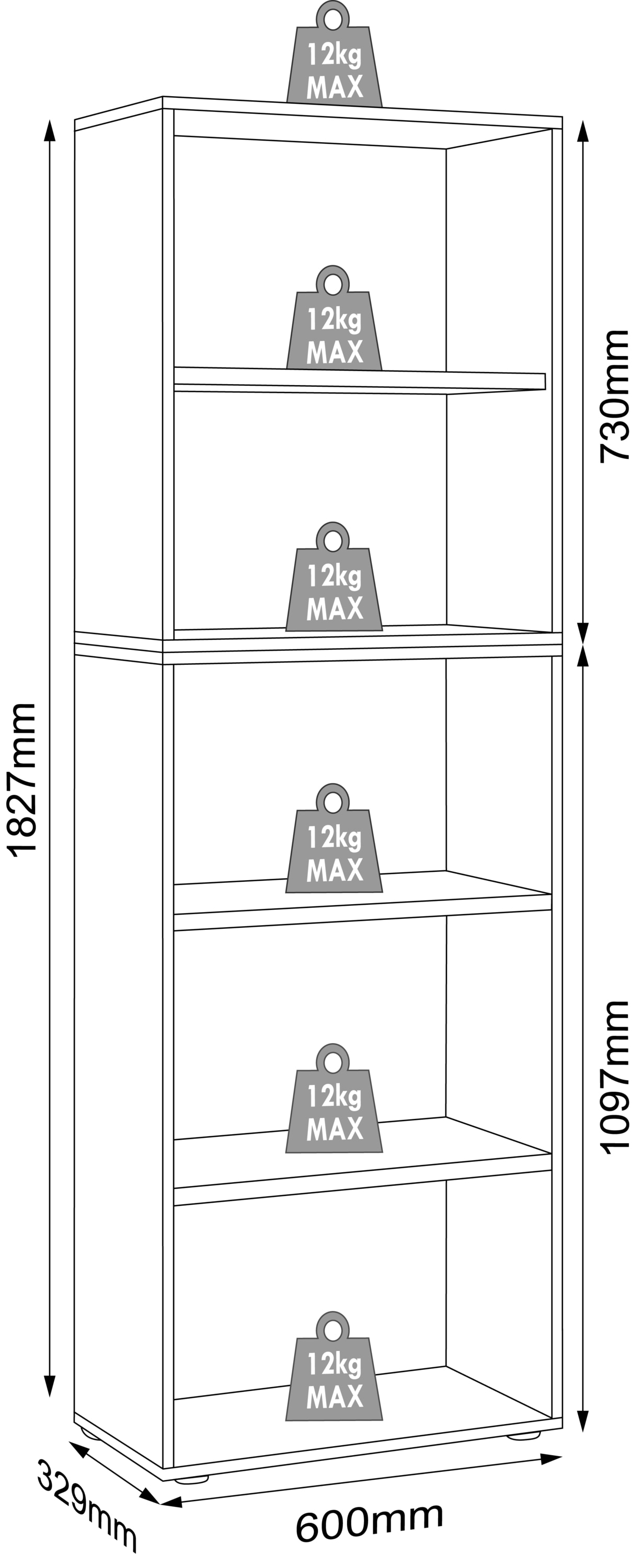 VCM Aktenregal »VCM Holzregal stehend | platzsparender Aktenschrank | Maße ca. B. 60 x H. 183 x T. 33 cm | Elegantes Regal | Büroregal ¿ Salia 5fach B. 60 cm«