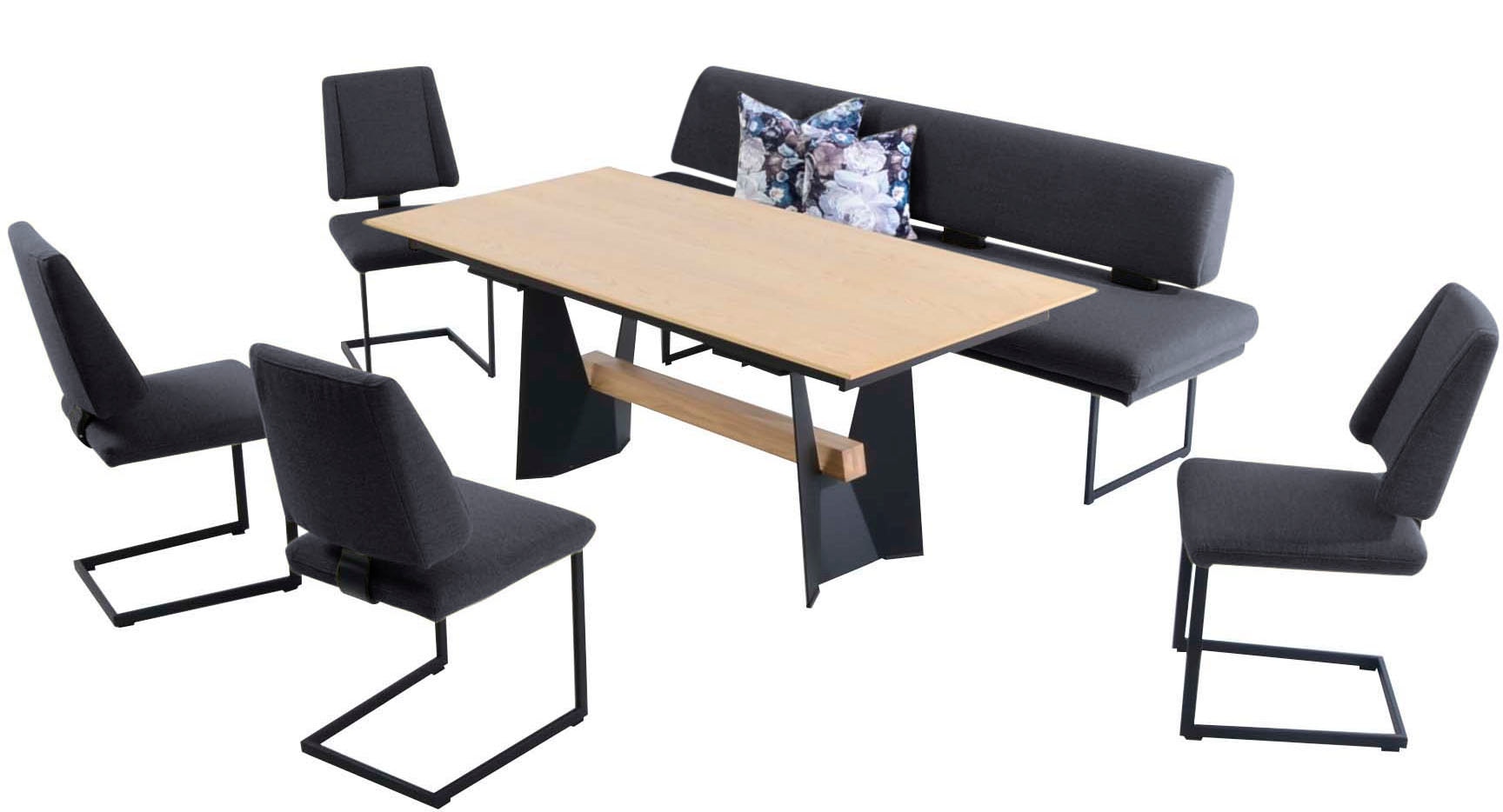 K+W Komfort & Wohnen Essgruppe "Longbeach" 6 Stk. tlg. Essgruppe in Spitzkissenoptik mit 4 Freischwingern, Gestell in Metall