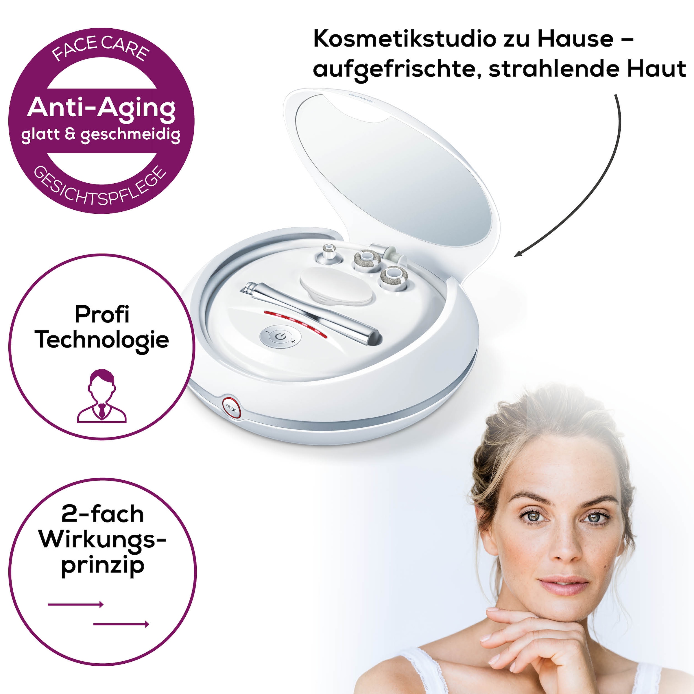 BEURER Mikrodermabrasionsgerät »FC 100 Mikrodermabrasionsgerät für ein revitalisierendes Peeling«, Mit 5 Intensitätsstufen und 3 hochwertigen Aufsätzen