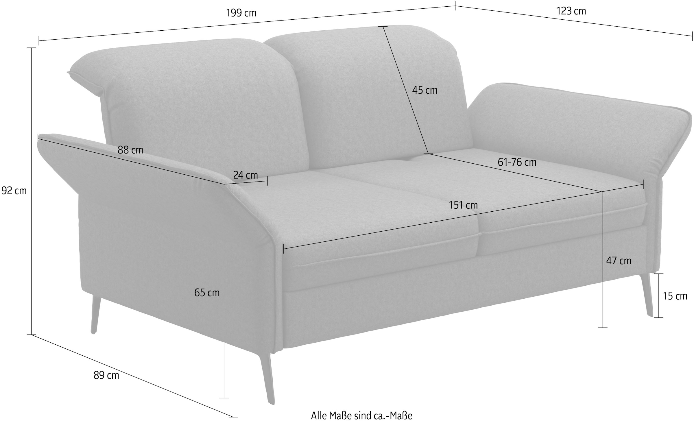 sit&more 3-Sitzer »Emely«, mit Sitztiefenverstellung, optional mit Bettfunktion