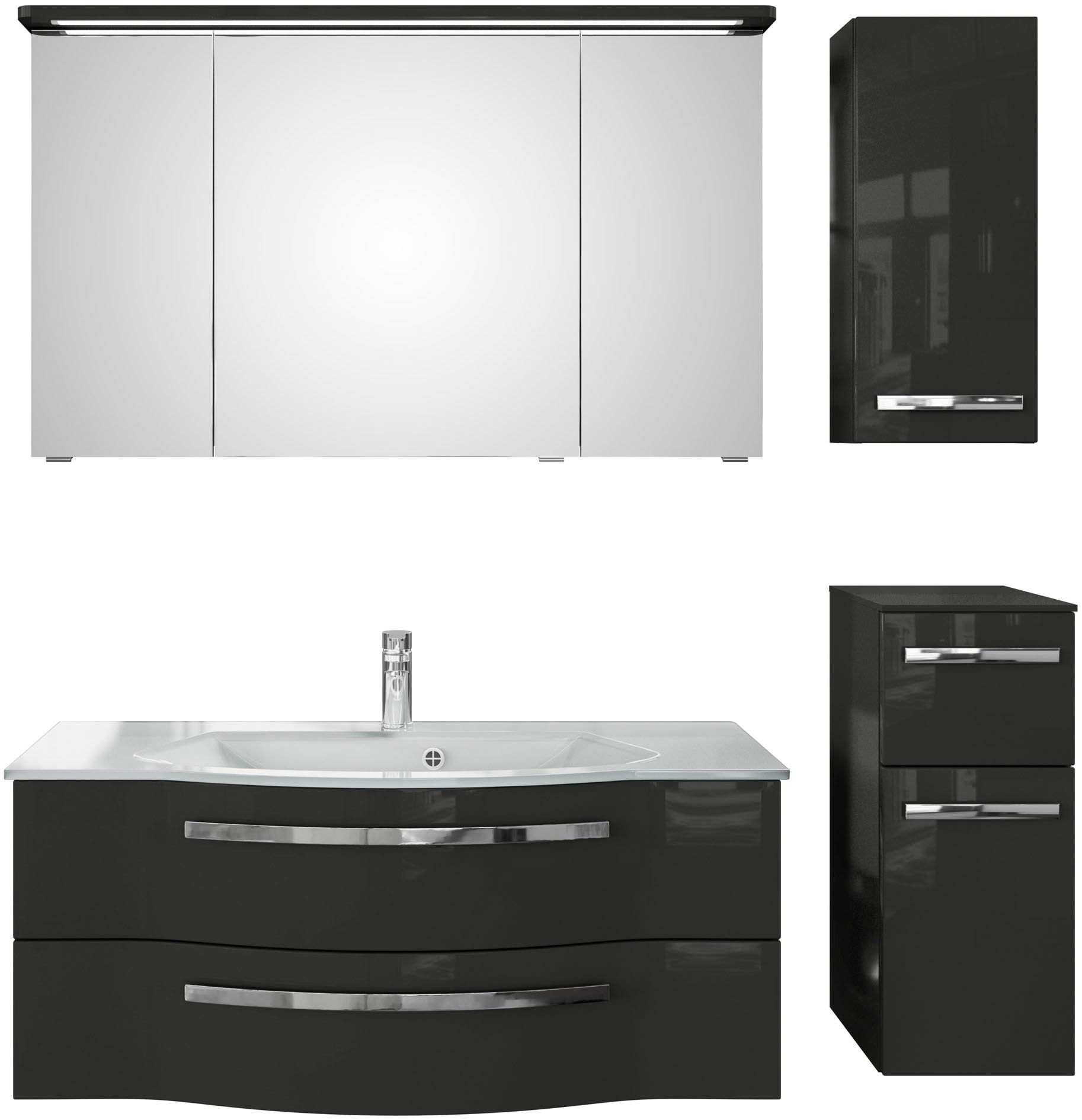 Saphir Badmöbel-Set "Serie 4005, vormontiert, Glaswaschbecken, Spiegelschra günstig online kaufen