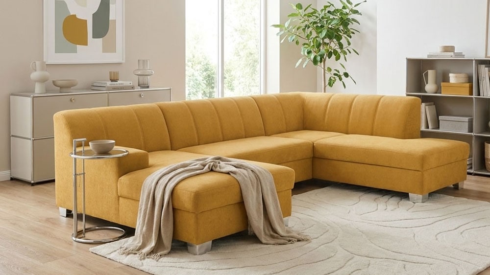 OTTO home "Lolland 296 x 195 cm, modern, mit Steppungen, mittelfester Sitz" U-Form, aus pflegeleichtem, weichem Luxus-Microfaser
