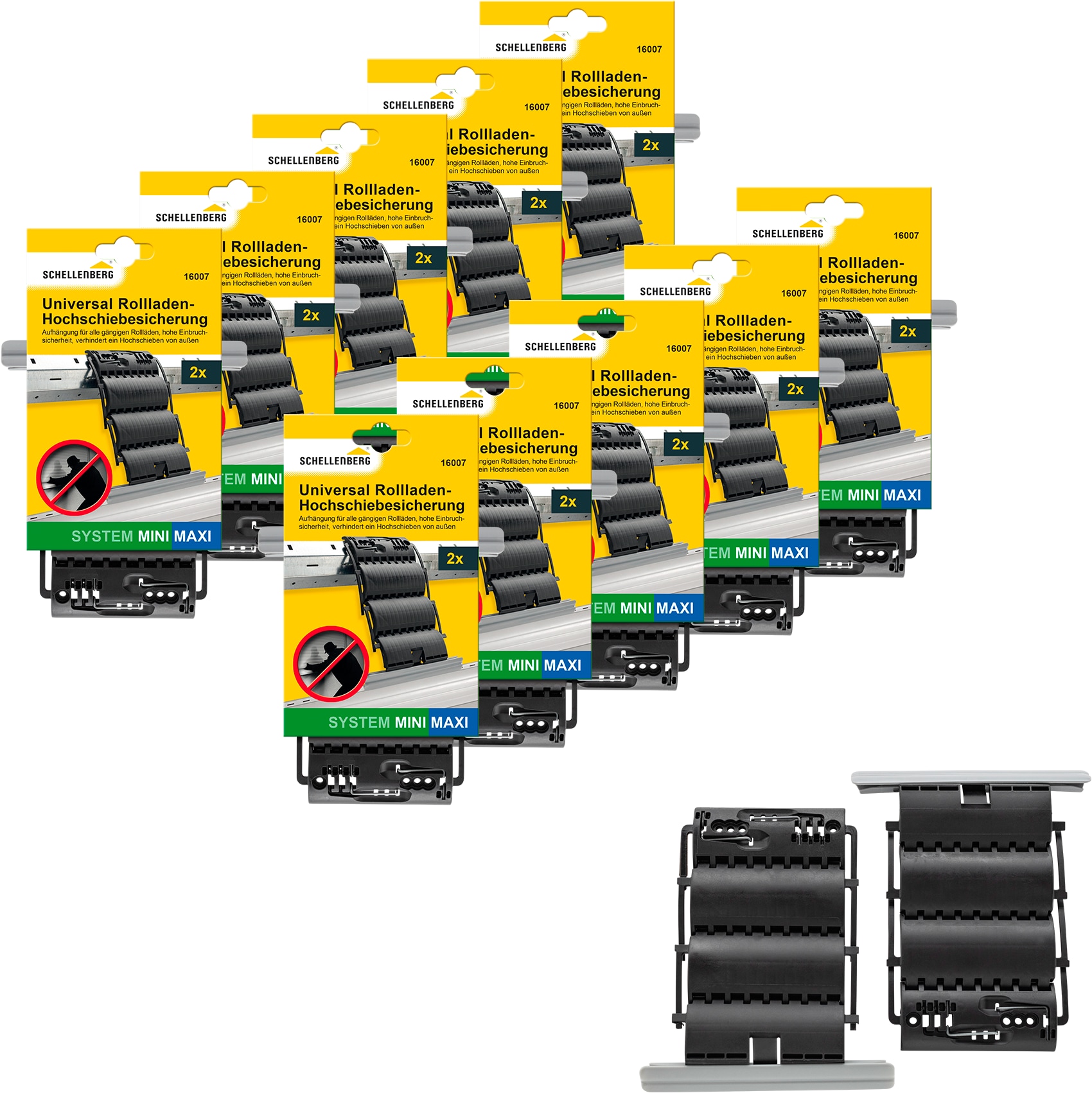 SCHELLENBERG Rollladensicherung »Universal Hochschiebesicherung, feste Wellenverbinder«, (Set, 20 tlg.), Rollladen-Sicherung, System Mini und Maxi, einbruchshemmend