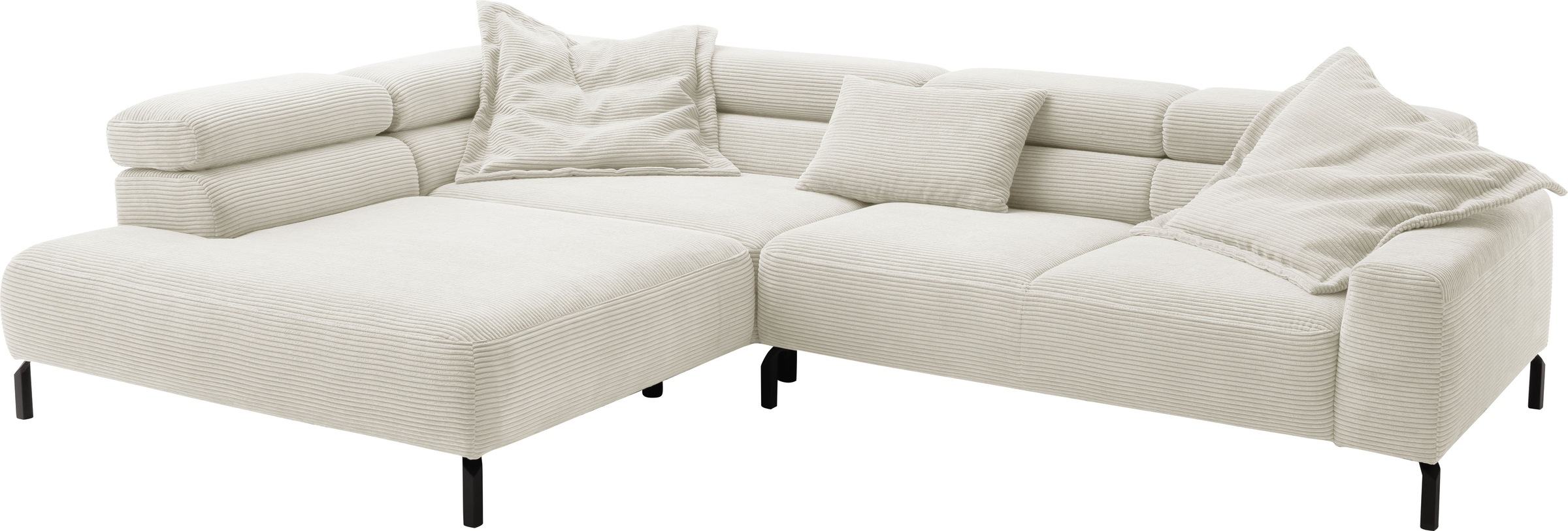 Places of Style Ecksofa »Antonelli, L-Form, inkl. Kopfteilverstellung, Breite 312 cm«, mit elektrischer Sitztiefenverstellung, in Cord, weiß