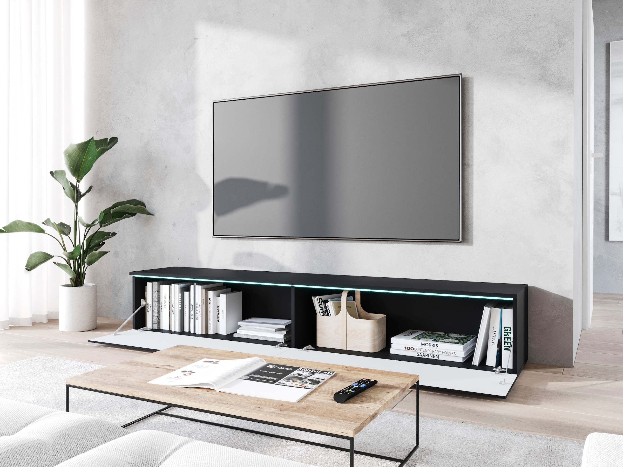 INOSIGN Lowboard »Vera, wahlweise mit oder ohne Beleuchtung«, gefräste MDF Front mit 3D Effekt, stehend und hängend montierbar