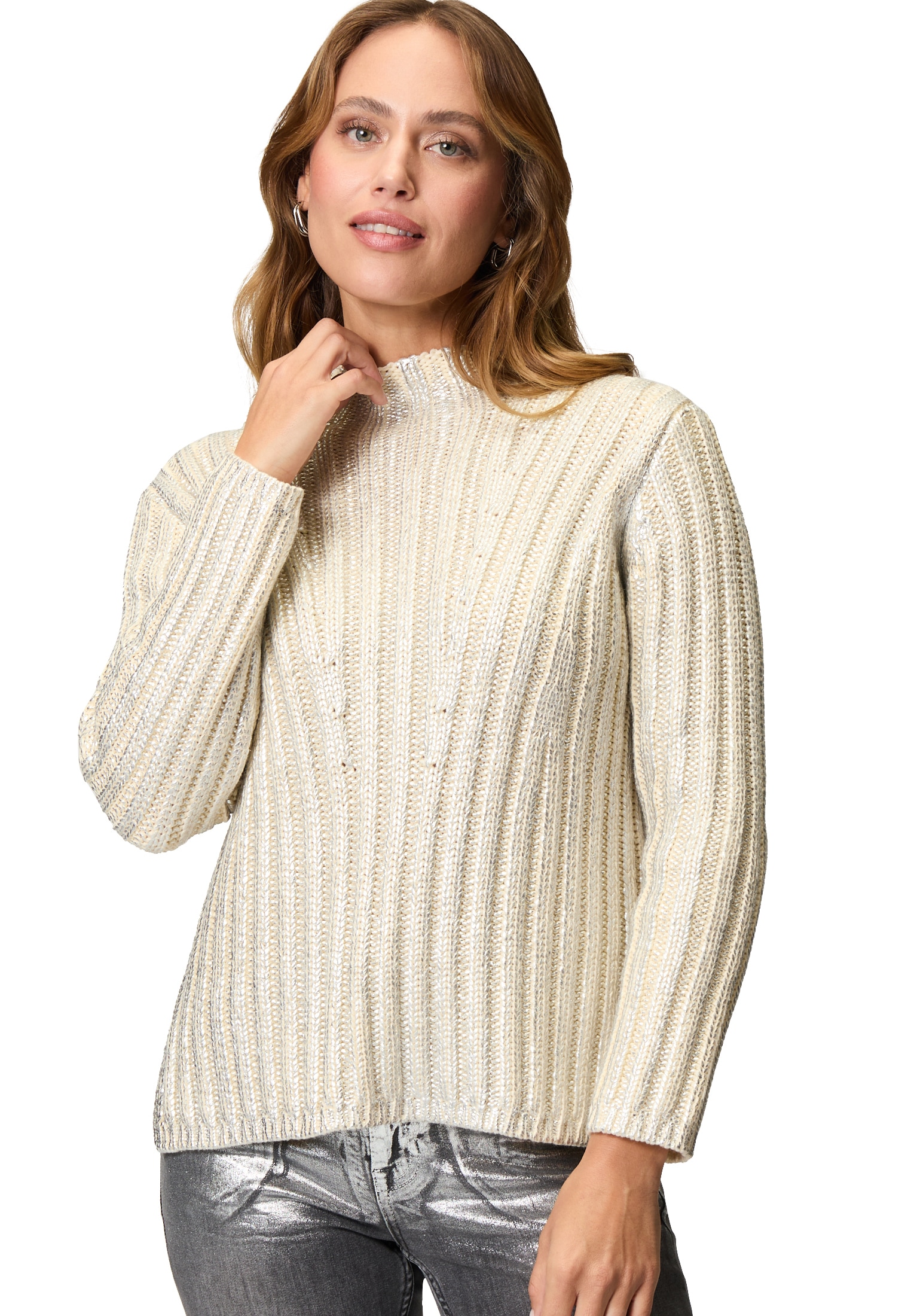 Zero Strickpullover "zero Pullover mit Silberglanz Effekt", (1 tlg.), struk günstig online kaufen