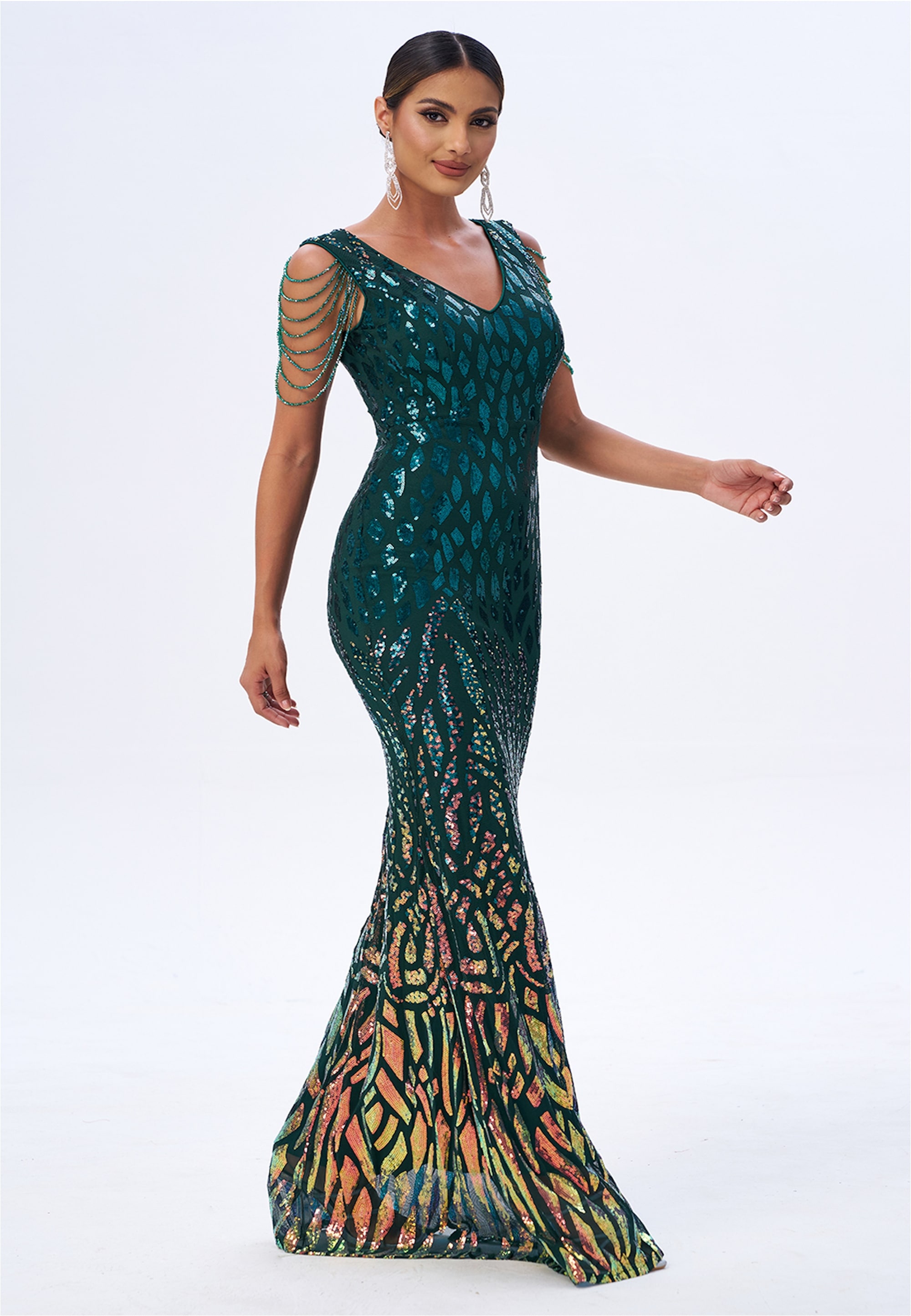 Moda Minx Jerseykleid »Rosie long Sequin«, (1 tlg.), mit raffinierten Details an den Schultern