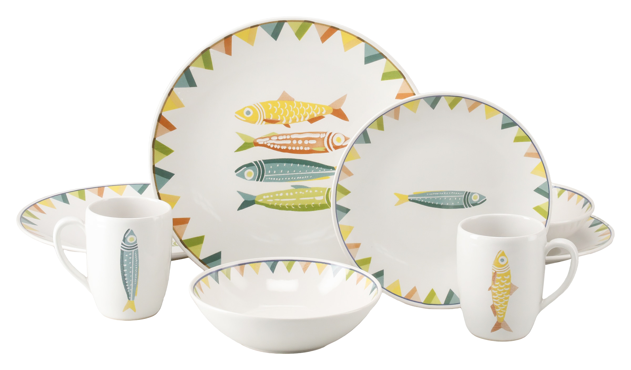 CreaTable Kombiservice "Sardinhas, Geschirr-Set, 8-tlg." Hochwertiges Steinzeug, Zentrales Sardinen-Motiv