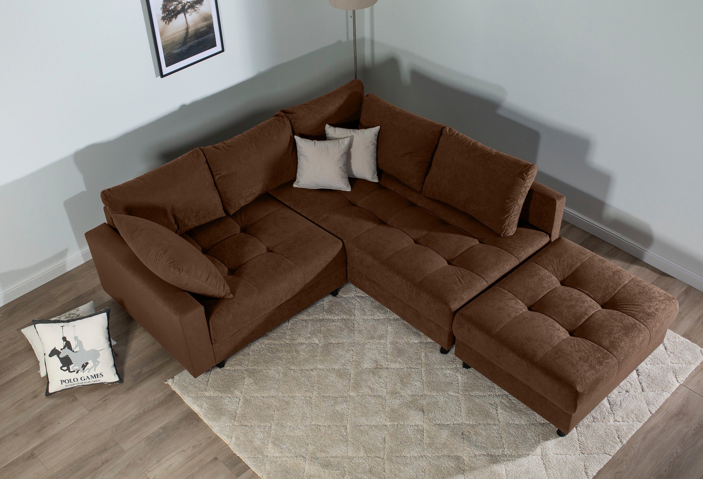 COLLECTION AB Ecksofa »Toni L-Form, B: 215 cm« mit Hocker & 2 Zierkissen, Federkern