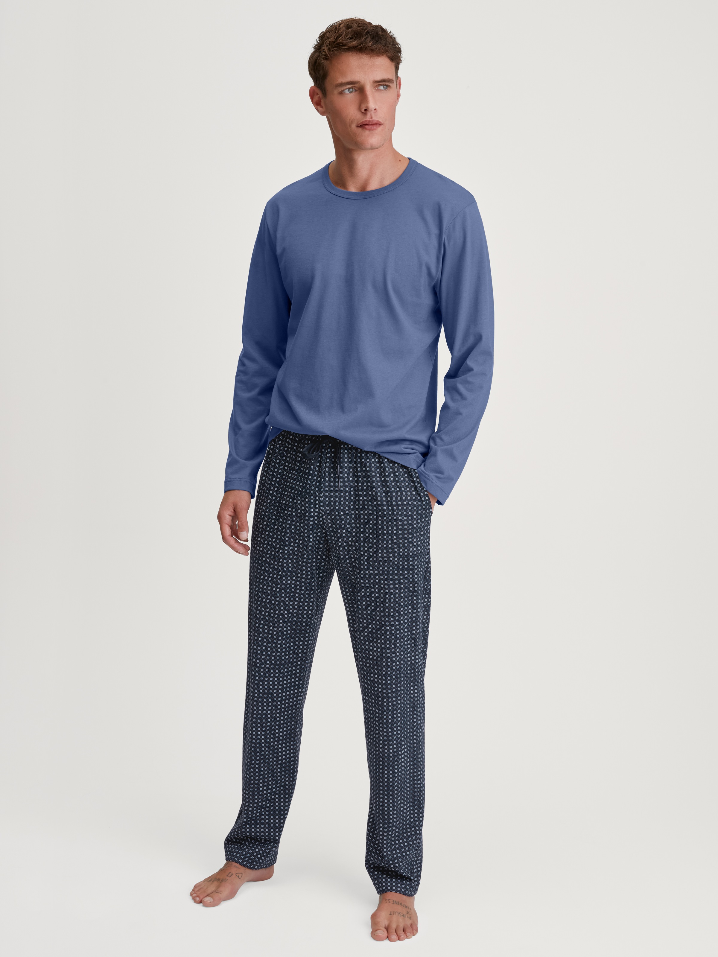 Pyjamahose CALIDA "Remix Basic Sleep", Herren, Gr. XXL (58/60), N-Gr, blau (schwarz sapphire), Single Jersey, Obermaterial: 100% Baumwolle, bequem lang, Hosen Pyjamahose, lockerer gerader Schnitt, Gummibund, Seitentaschen, Single Jersey 4