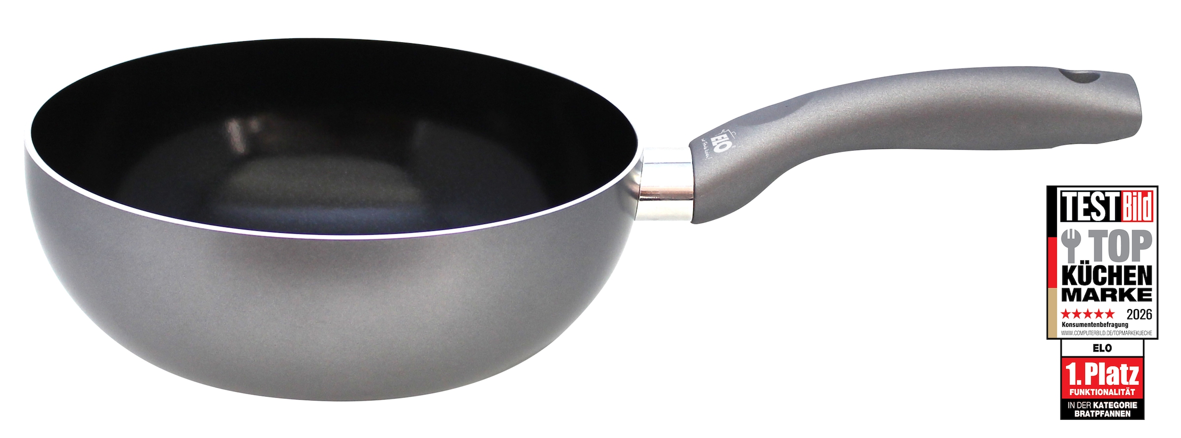 Wok ELO "Wok-/Pastapfanne 20cm Ducato", silber (silberfarben, schwarz), H:7cm Ø:20cm, Pfannen, Wok, Induktion
