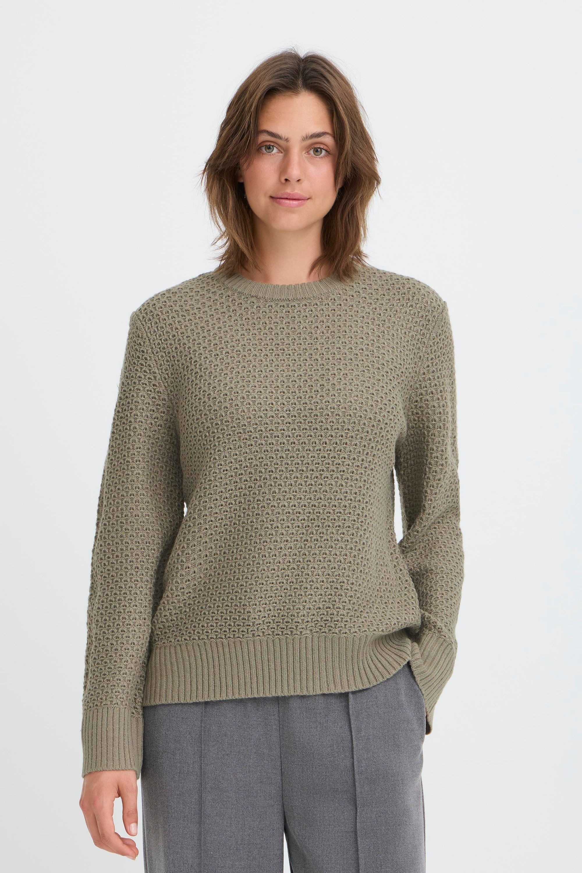 Strickfleece-Pullover OXMO "Strickpullover OXBMMNELLY JUMPER", Damen, Gr. XXL, gelb (vetiver), Obermaterial: 50% Polyacryl PAN. 50% Polyacryl PAN recyc.., Pullover 2