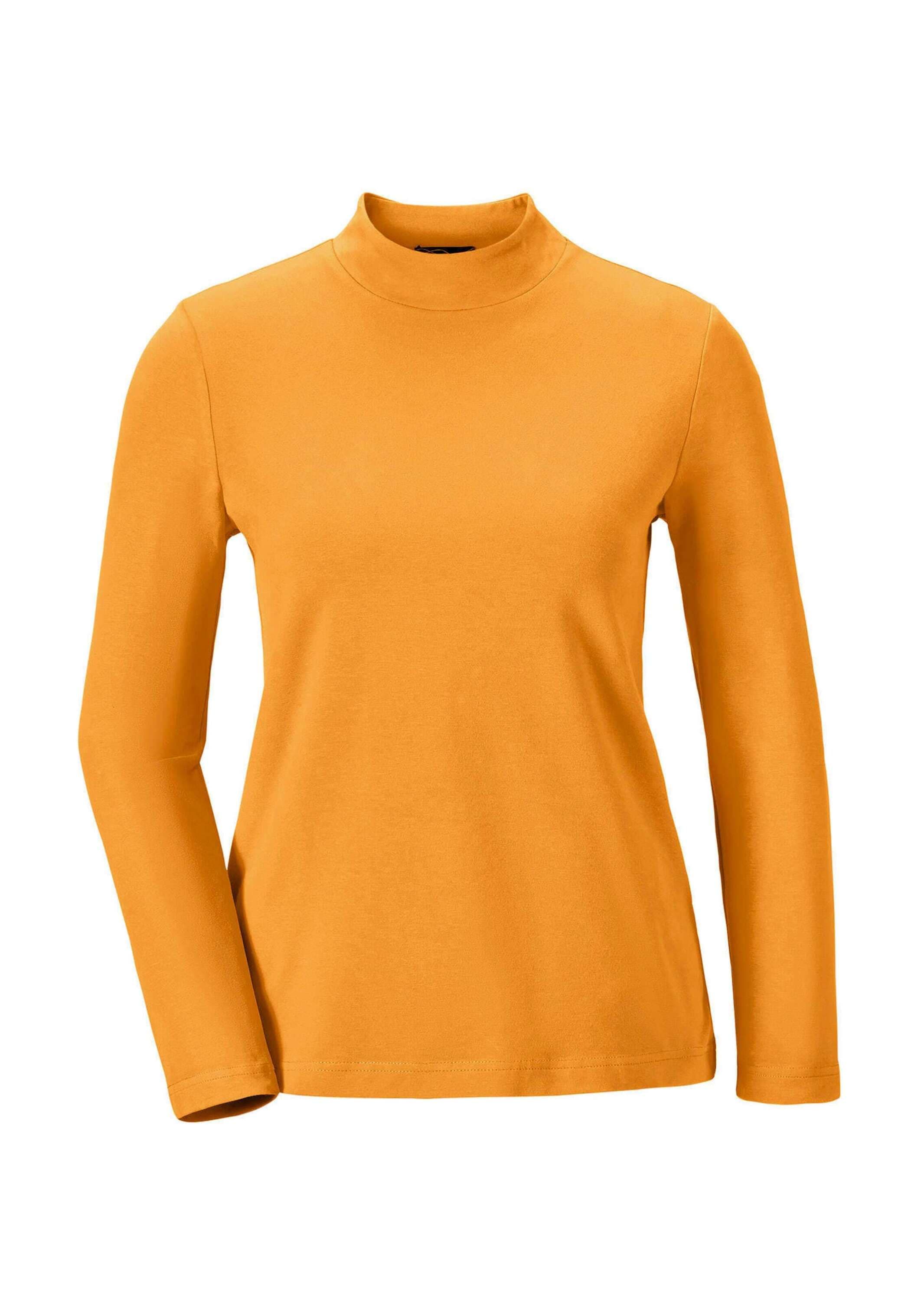 GOLDNER Damen Longpullover "Stehkragenshirt mit Langarm"safran, Gr. 54, Obermaterial: 92% Baumwolle CO. 8% Elasthan EL., Pullover