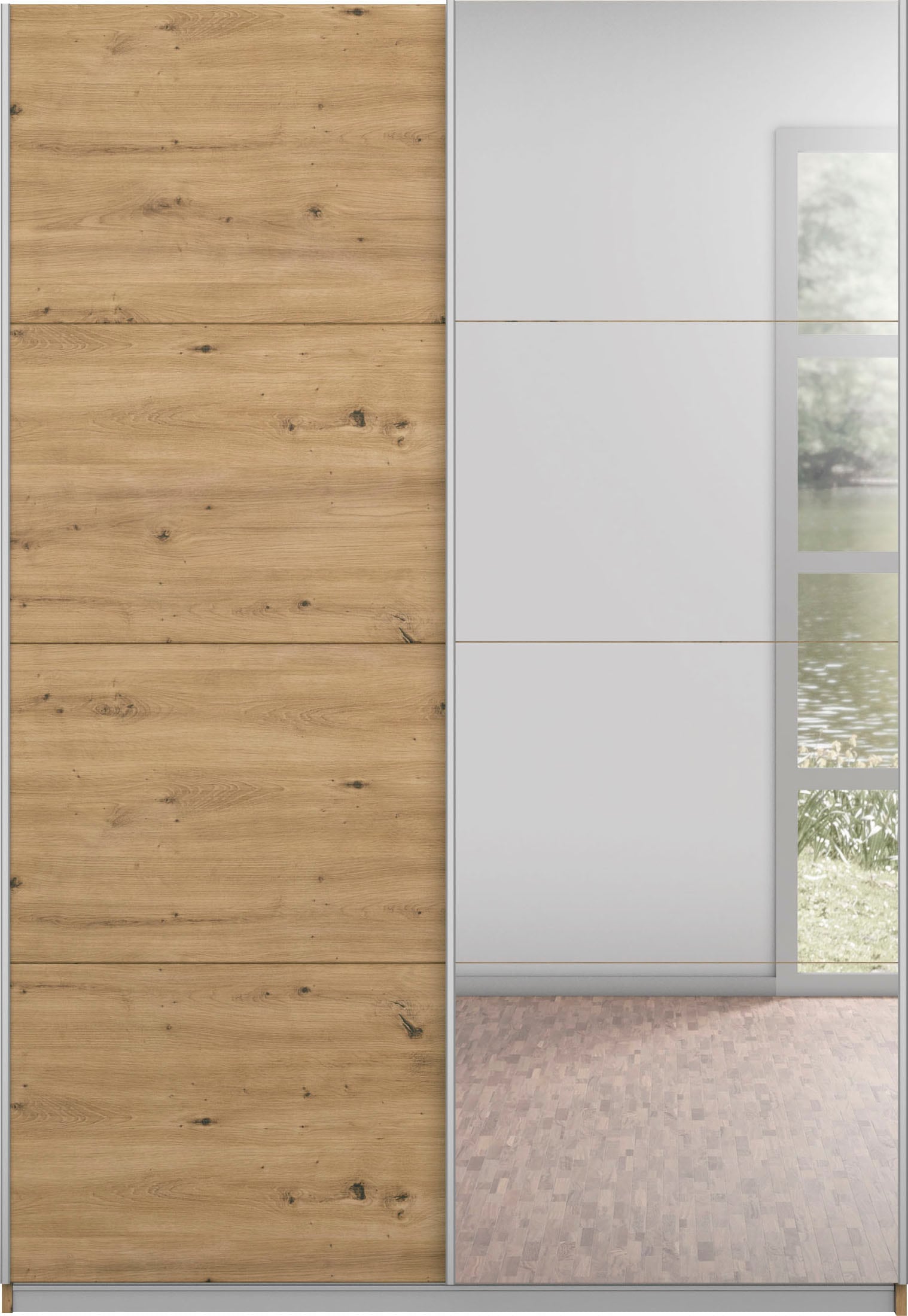 INOSIGN BY RAUCH Schwebetürenschrank »Kleiderschrank Schrank Garderobe Schlafzimmerschrank THANOS«, (in 3 verschiedenen Ausstattungen BASIC/CLASSIC/PREMIUM), Optional mit Spiegel, Metall-Griffleisten alufarben MADE IN GERMANY