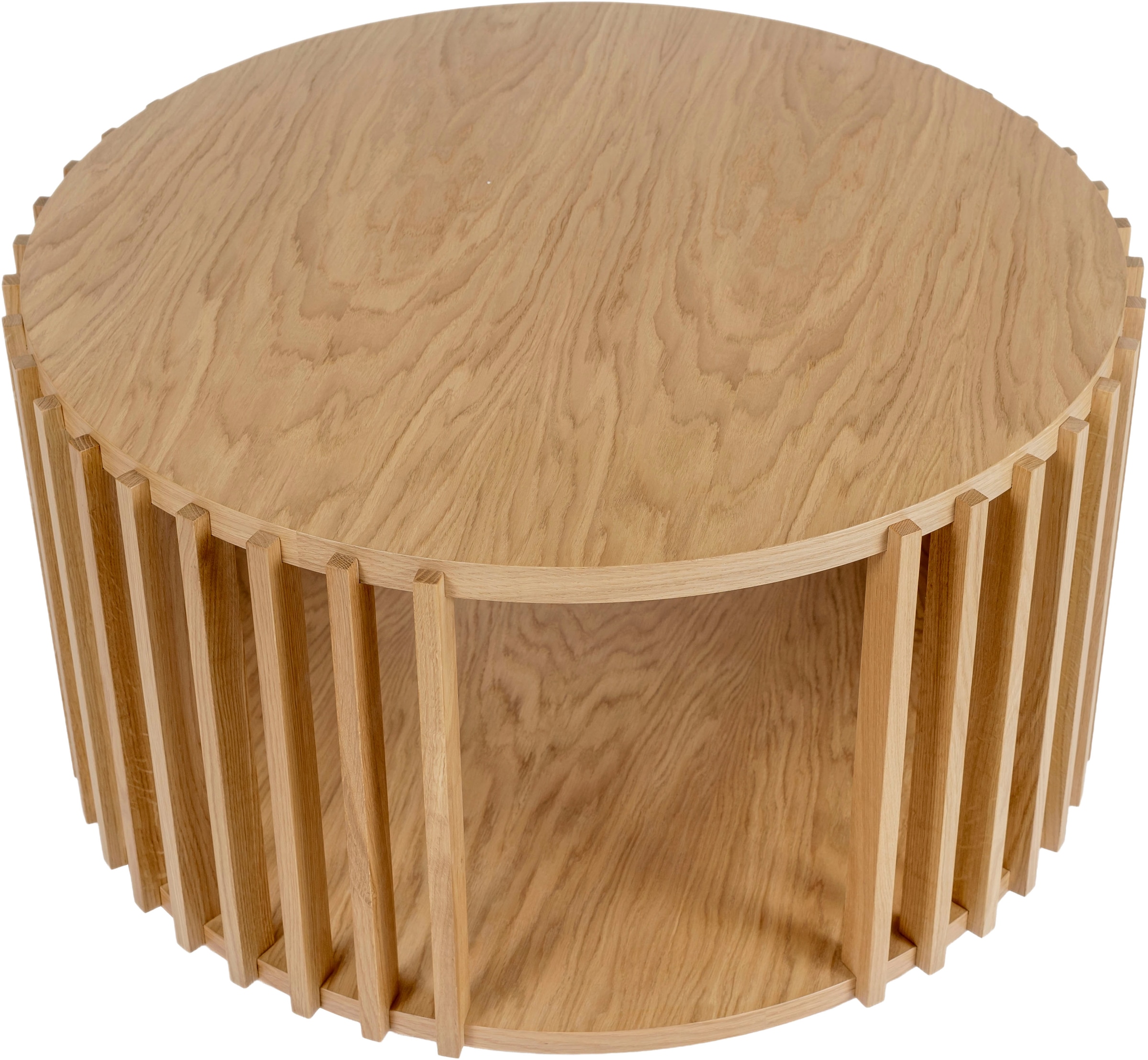 Woodman Couchtisch »Drum, Breite/Tiefe/Höhe: 83/83/42 cm«, Holzfurnier aus Eiche, Sproßen aus massiver Eiche