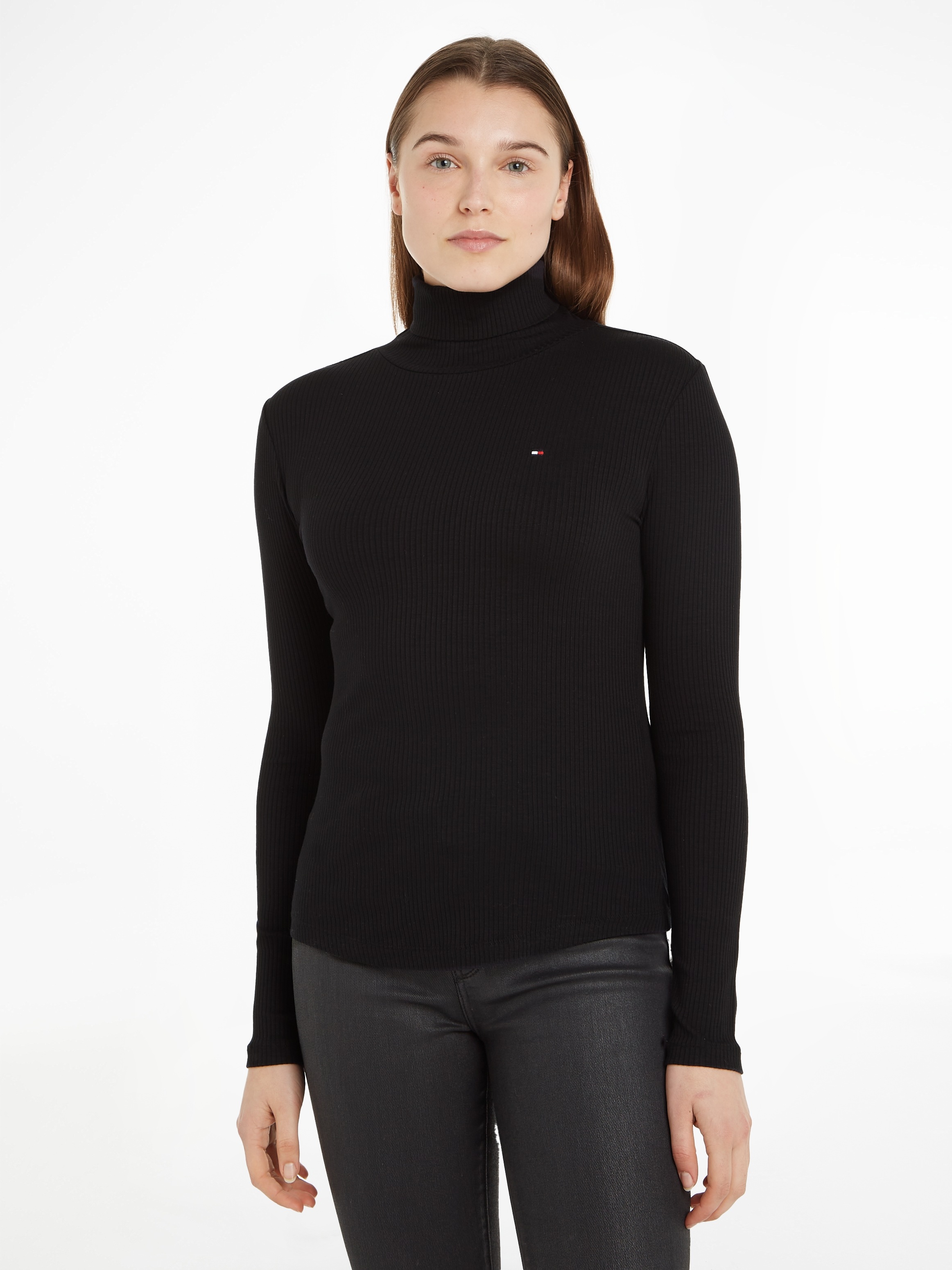 Tommy Hilfiger Langarmshirt »SLIM 5X2 RIB ROLL-NK LS«, in gerippter Struktur