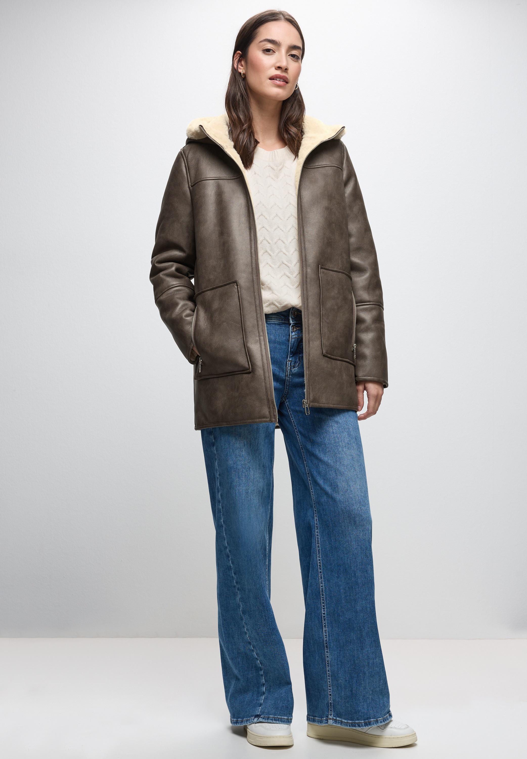 STREET ONE Lederimitatjacke, mit Kapuze, mit Teddy-Futter und Teddy-Kapuze