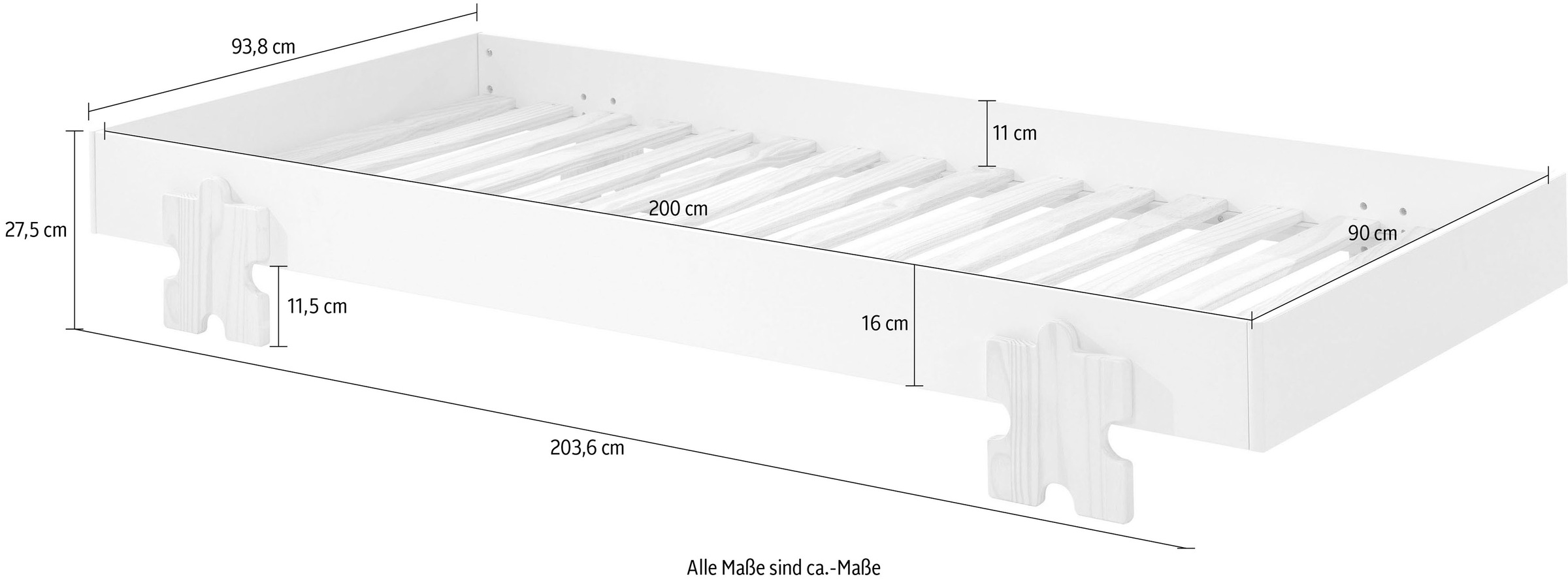 Vipack Kinderbett »Modulo«, (Made in Europe), Jugendbett, Einzelbett, Stapelbett mit Füßen in Puzzleoptik