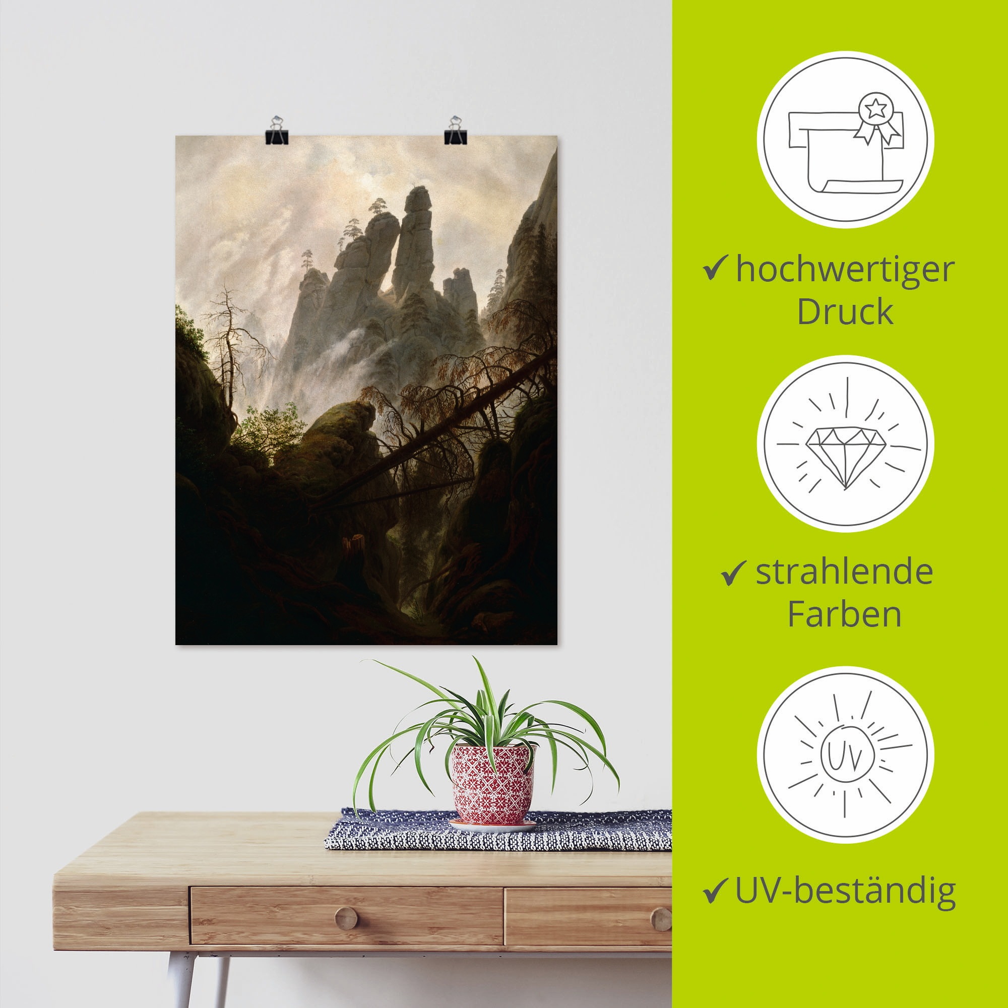 Artland Kunstdruck »Felsenschlucht, 1822/23«, Felsen, (1 St.), als Leinwandbild, Wandaufkleber oder Poster in versch. Größen