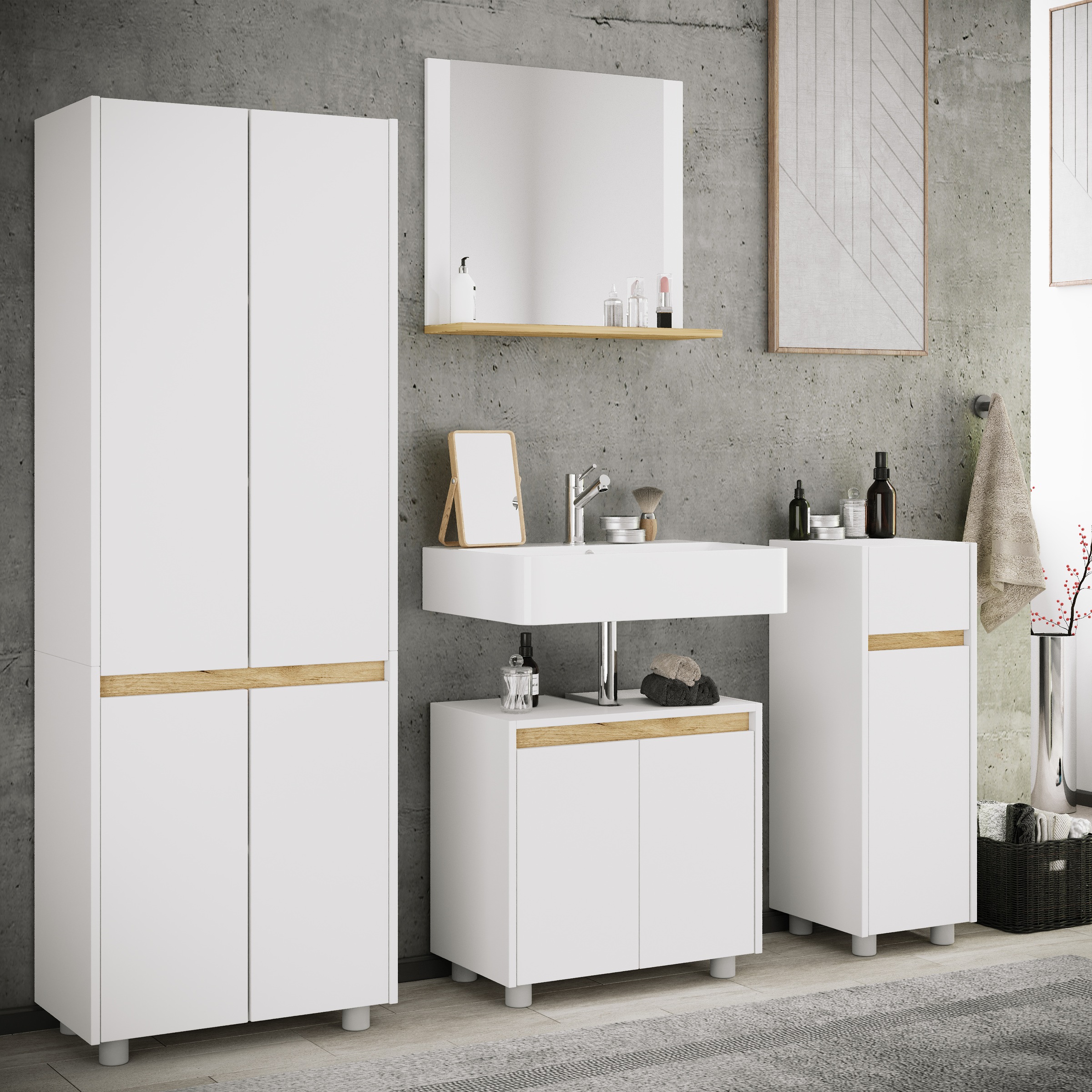 VCM Badmöbel-Set »4-tlg. Badmöbel Set Komplett Badschrank Cosila  L« 4 Stk. tlg.