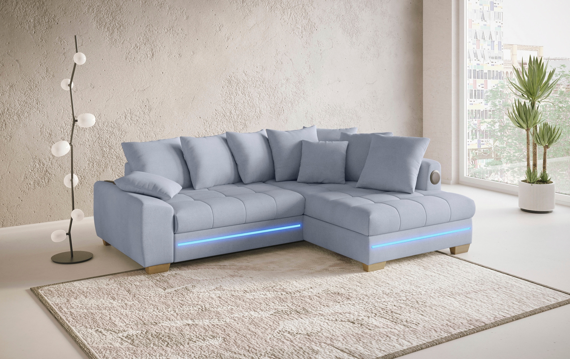 Mr. Couch Ecksofa »Nikita II, L-Form« mit Kaltschaum, RGB-LED, Soundsystem, wahlweise mit Bett, Bettkasten