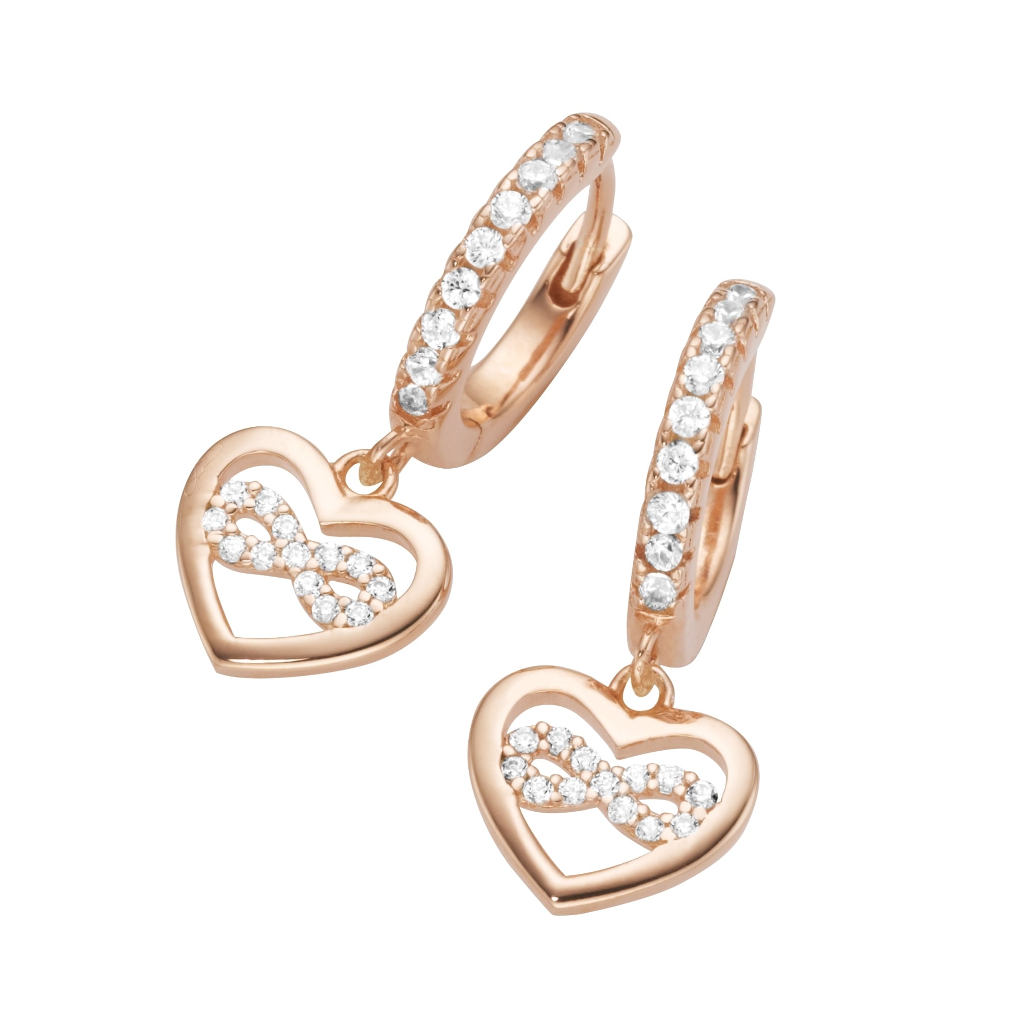 Smart Jewel Paar Creolen »Behang Infinity Zirkonia mit 925« Steine Silber Zeichen Herz