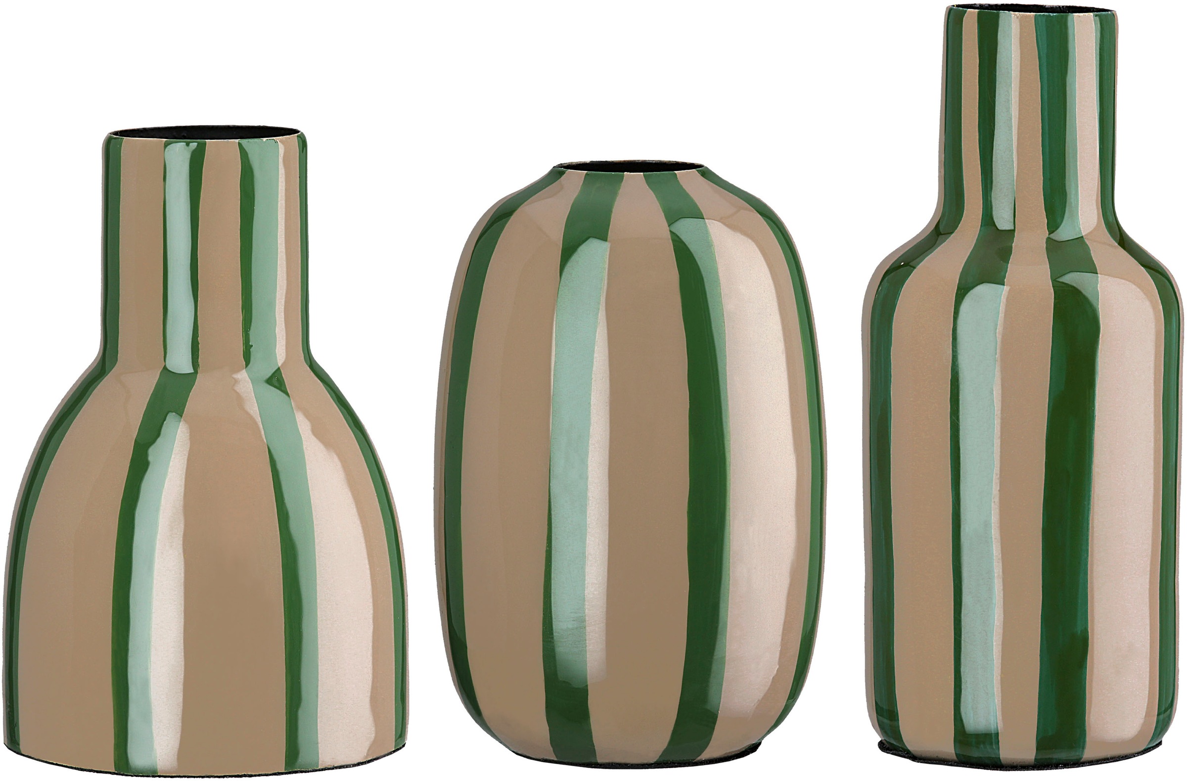 s.Oliver Tischvase "Deko-Vase, "Piccolo", im 3er Set, unterschiedliche Formen, 13cm hoch" aus Metall, glänzende Oberfläche in verschiedenen Farben