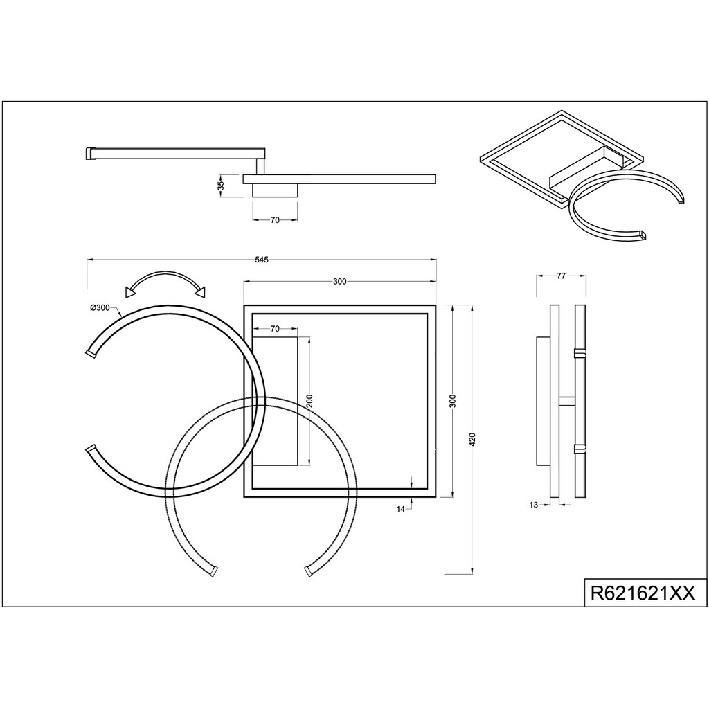 TRIO Leuchten LED Deckenleuchte »PIVOT«, rundes Mittelteil drehbar