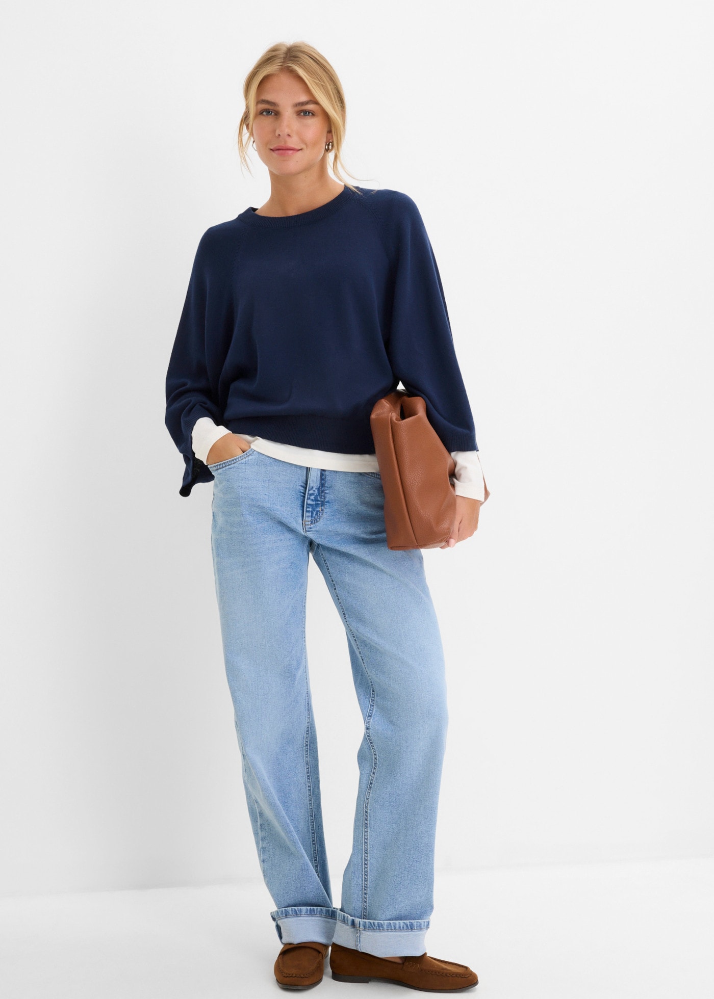 bonprix Strickpullover im Oversize-Schnitt, mit 3/4-Ärmeln, eleganter Stil