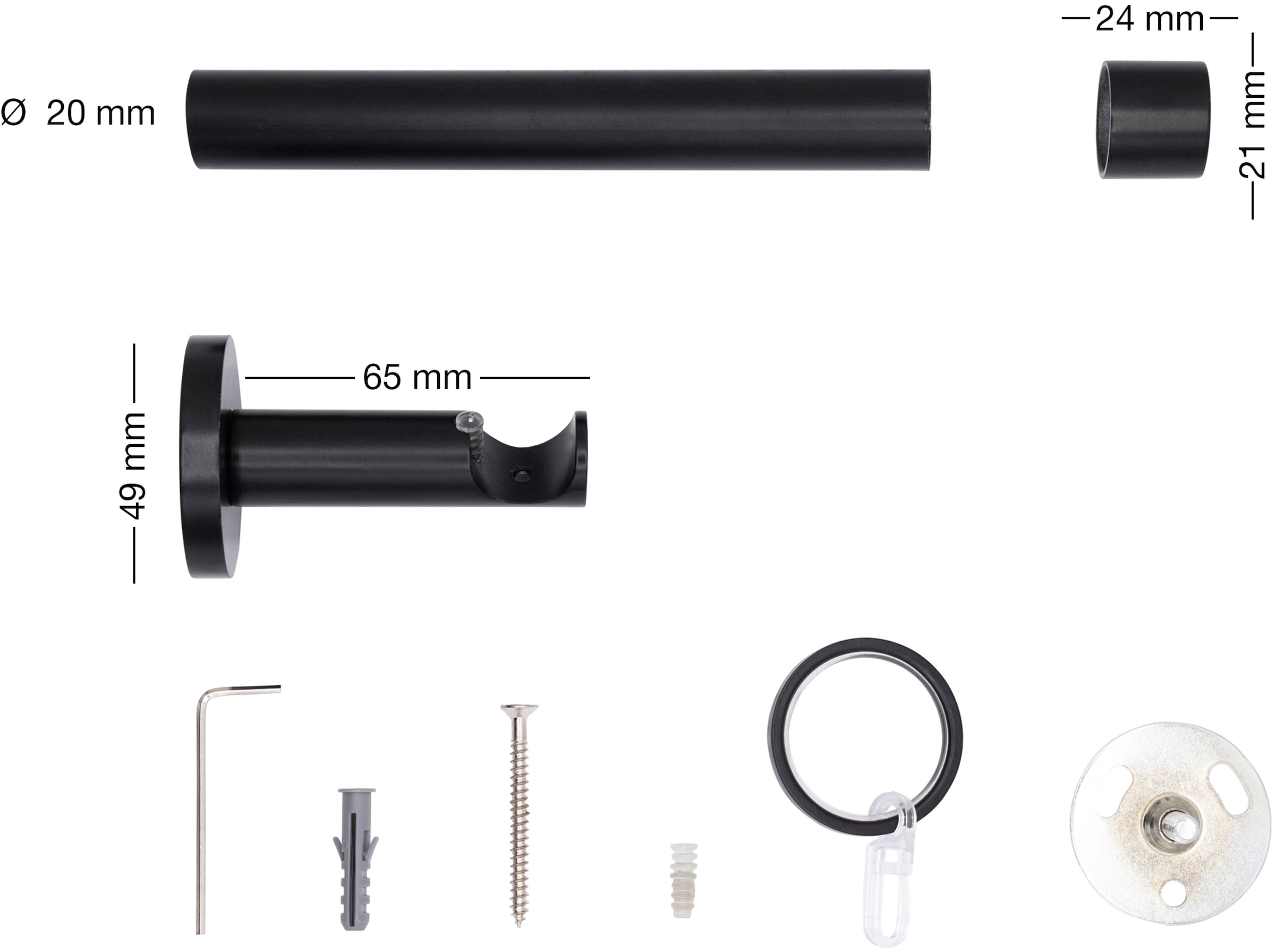 mydeco Gardinenstange »20mm Cap Wandträger 6,5 cm«, Fixmaß