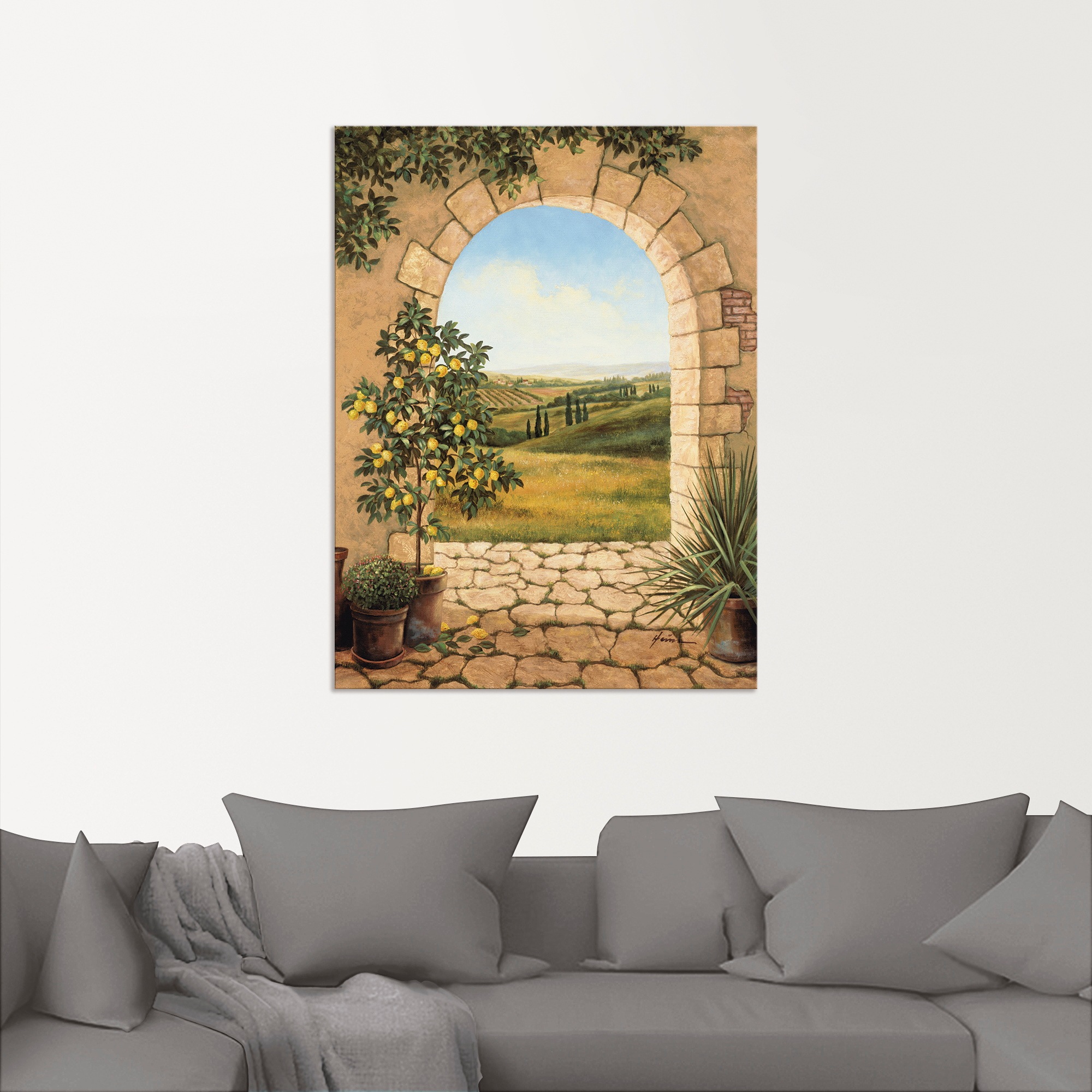 Artland Wandbild »Zitronenbaum vorm Torbogen«, Fensterblick, (1 St.), als Alubild, Outdoorbild, Leinwandbild, Poster, Wandaufkleber