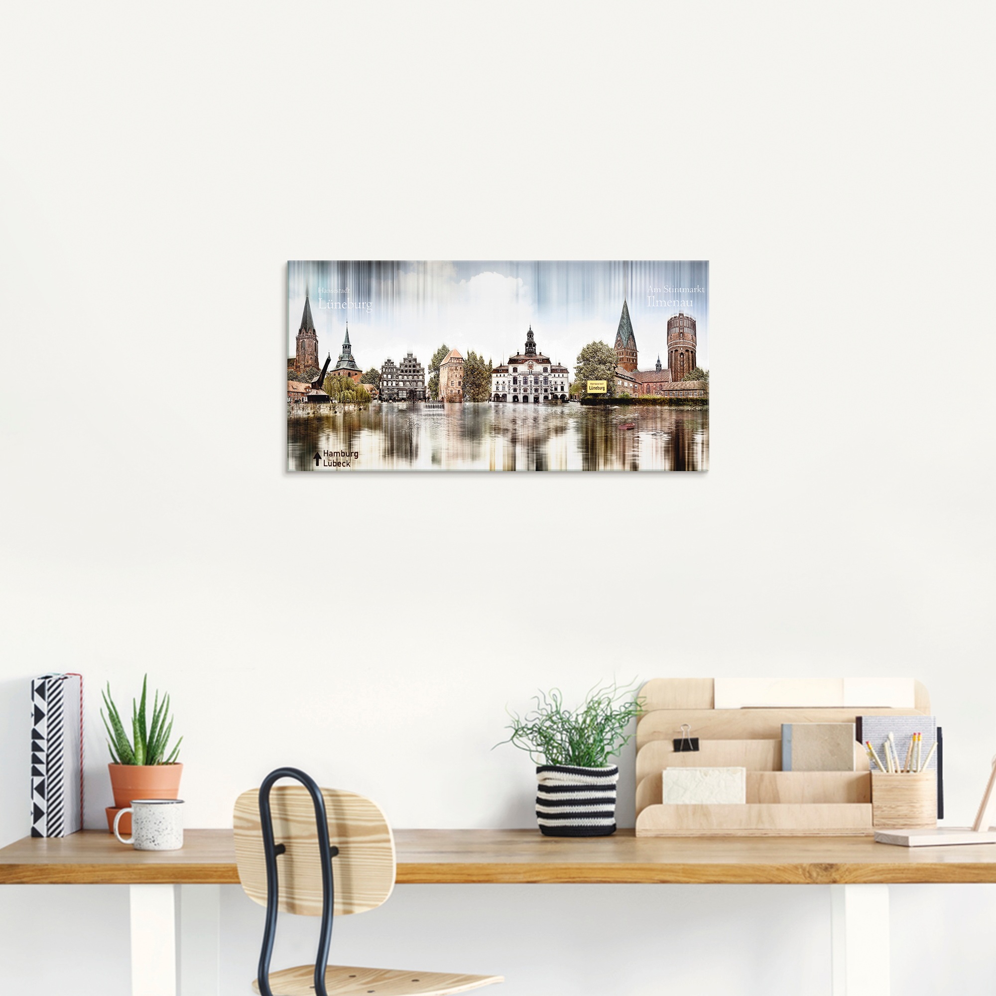 Thumbnail - Artland Glasbild "Lüneburg Skyline Abstrakte Collage", Deutschland, (1 St.), in verschiedenen Größen