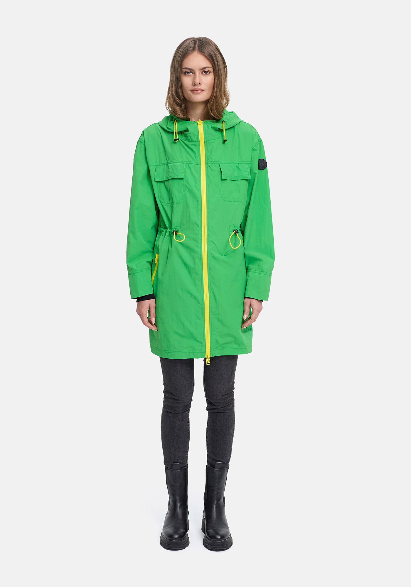 Marikoo Outdoorjacke "Trüffelbonbon" Langer Windbreaker mit Kordelzug und Kontrastreißverschluss