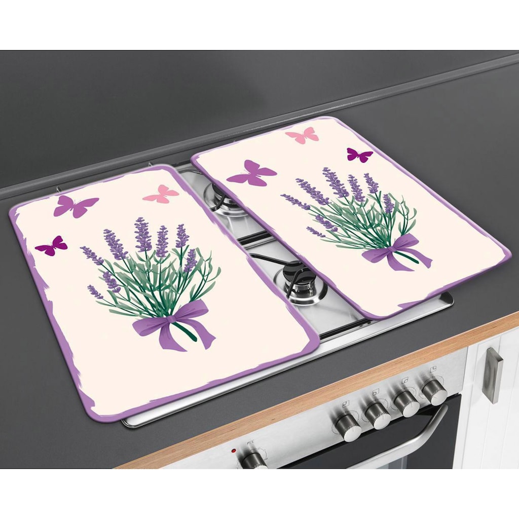 WENKO Herd-Abdeckplatte »Lavendel-Bouquet«, (Set, 2 tlg.)