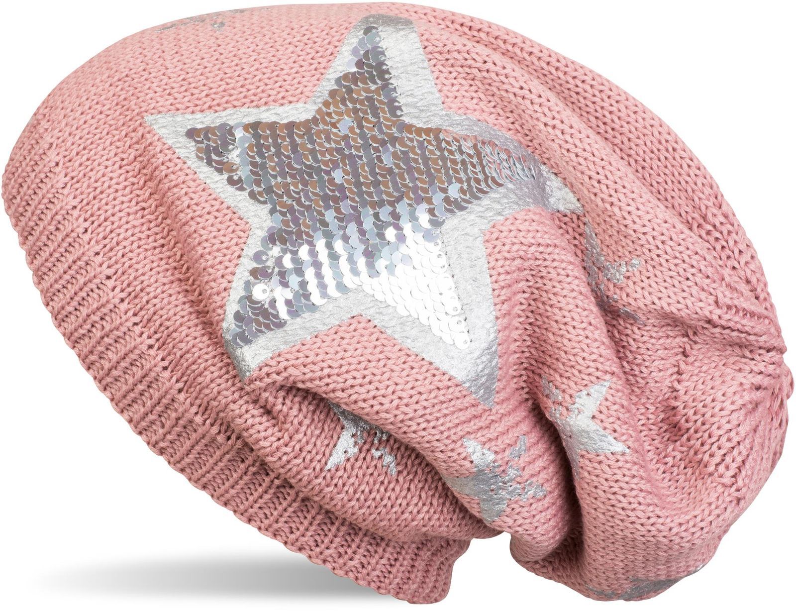 styleBREAKER Strickmütze "Strick Beanie mit Pailletten Stern Print" 1 Stk.