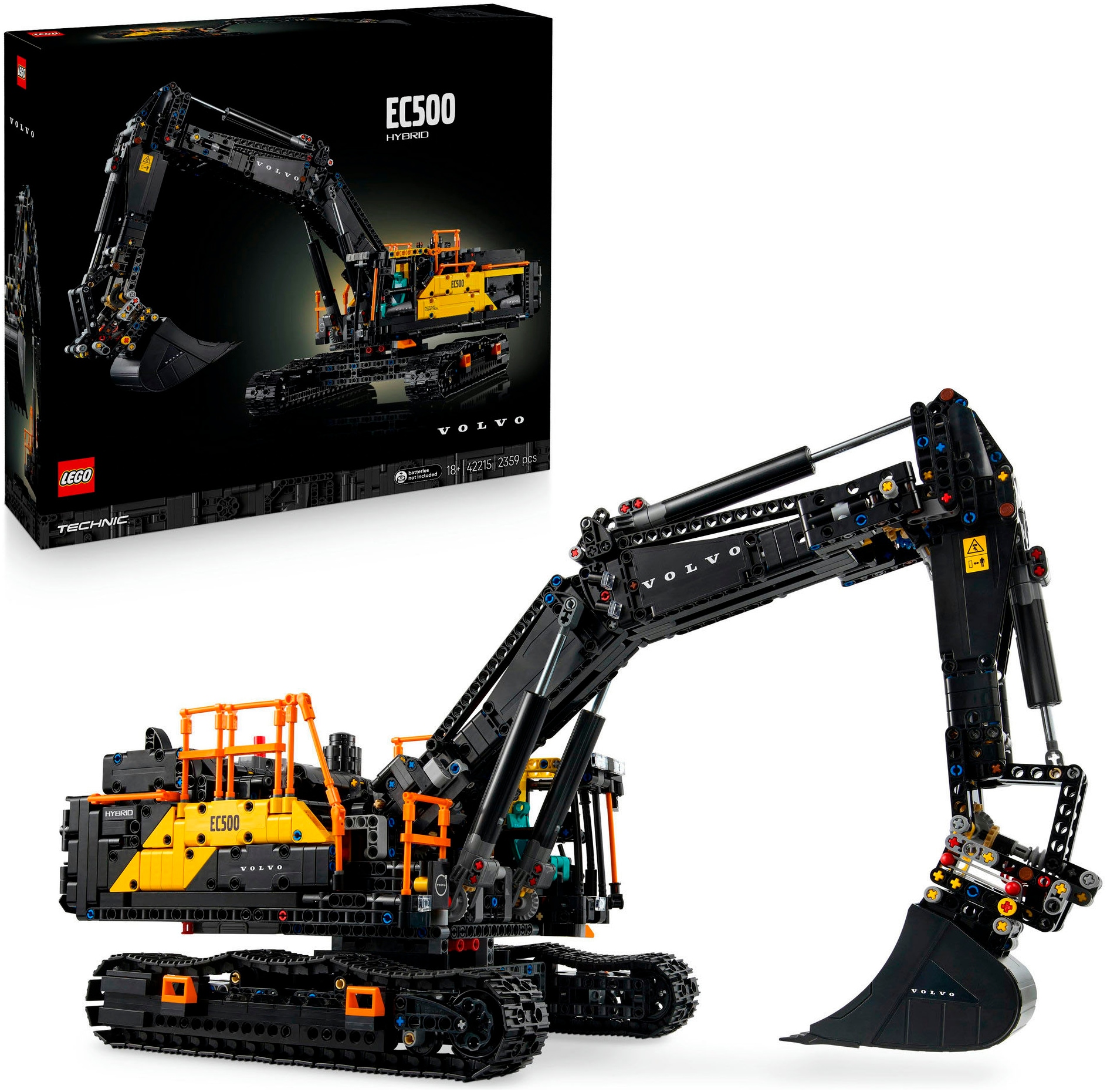 LEGO Konstruktionsspielsteine "Volvo EC500 Hybrid Bagger (42215), LEGO Technic", schwarz, Kunststoff, Spielbausteine, Made in Europe
