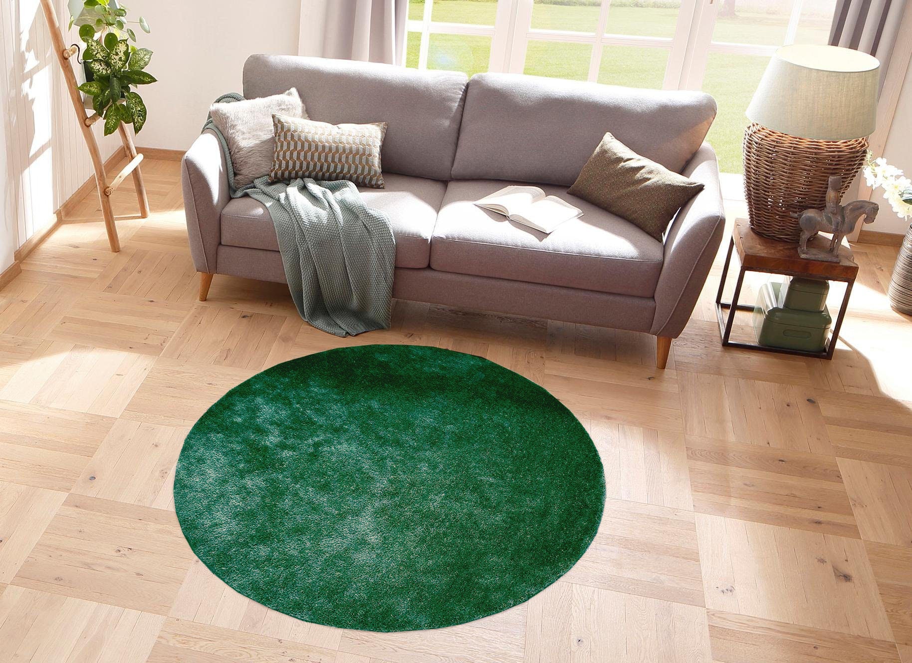 Bruno Banani Hochflor-Teppich »Dana Teppich, Kundenliebling«, rund, 30 mm Höhe, unifarben, Mikrofaser Teppiche, Wohnzimmer, Schlafzimmer, Esszimmer