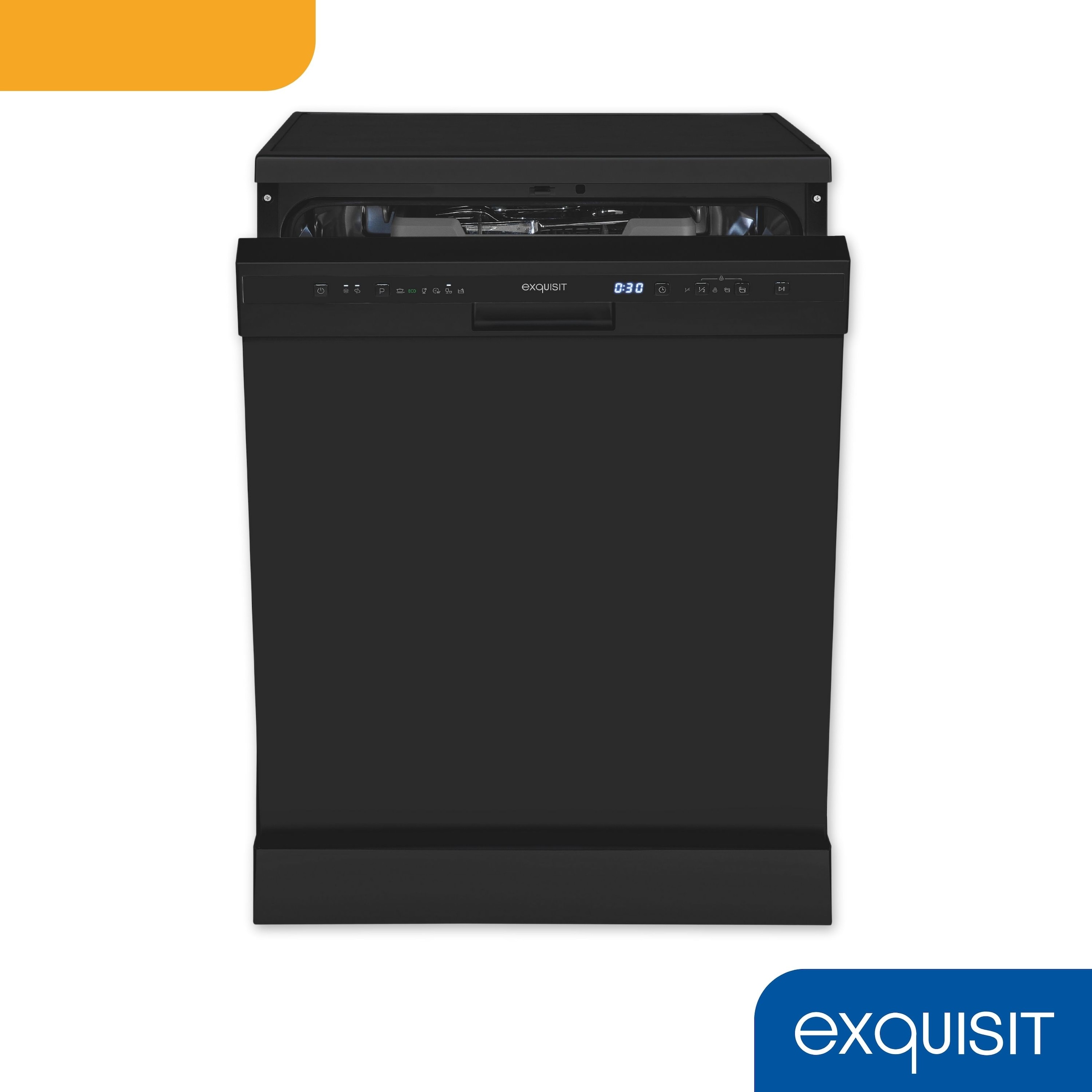 exquisit Standgeschirrspüler 6314 »GSP6314-030C schwarz« 10,2 l 14 tlg. Maßgedecke Effizient, leise, 14 Maßgedecke – smartes Spülen mit LED-Komfort