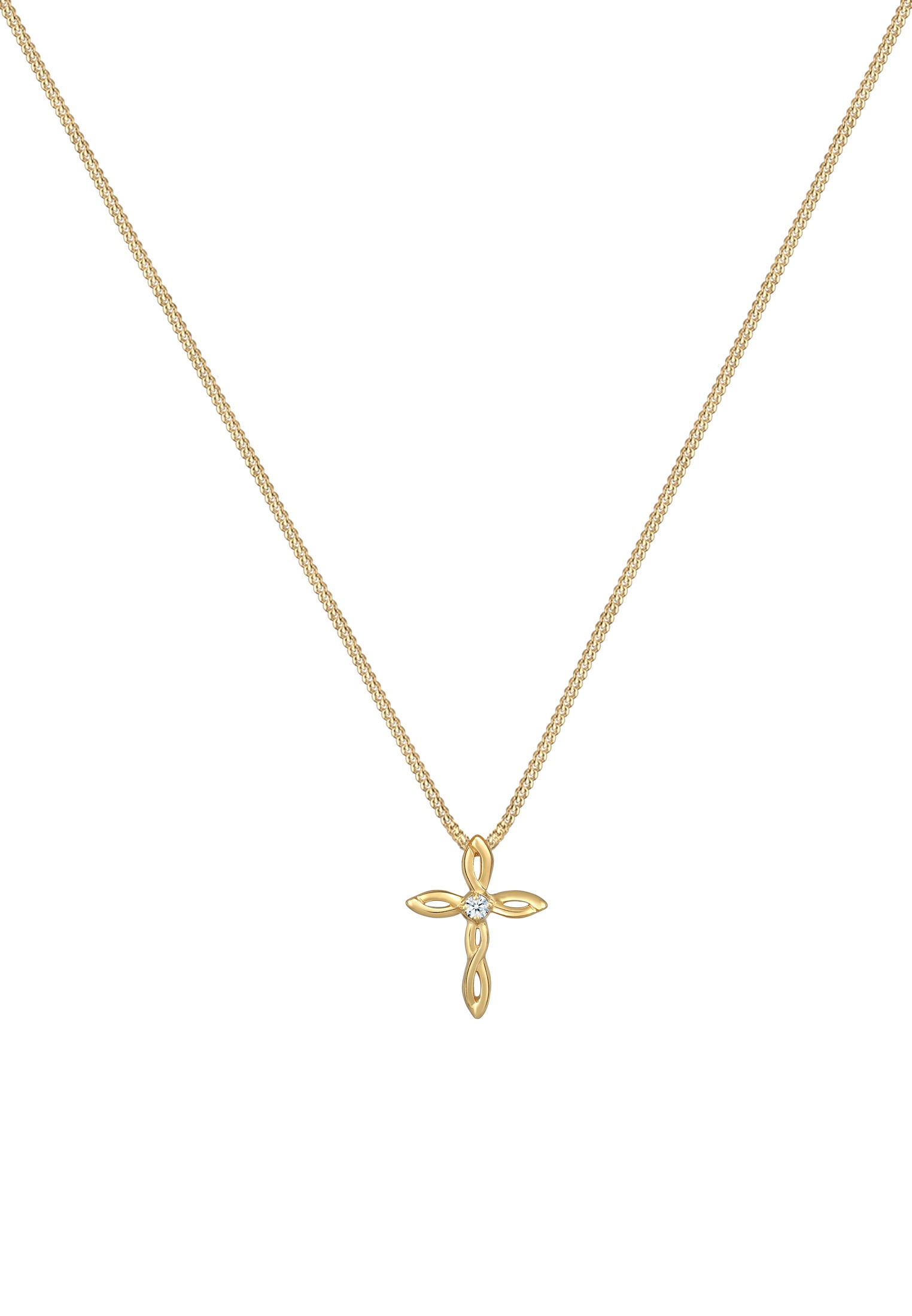Elli DIAMONDS Collierkettchen »Kreuz Diamant Weiß Brillantschliff (0.03ct) 585 Gelbgold«